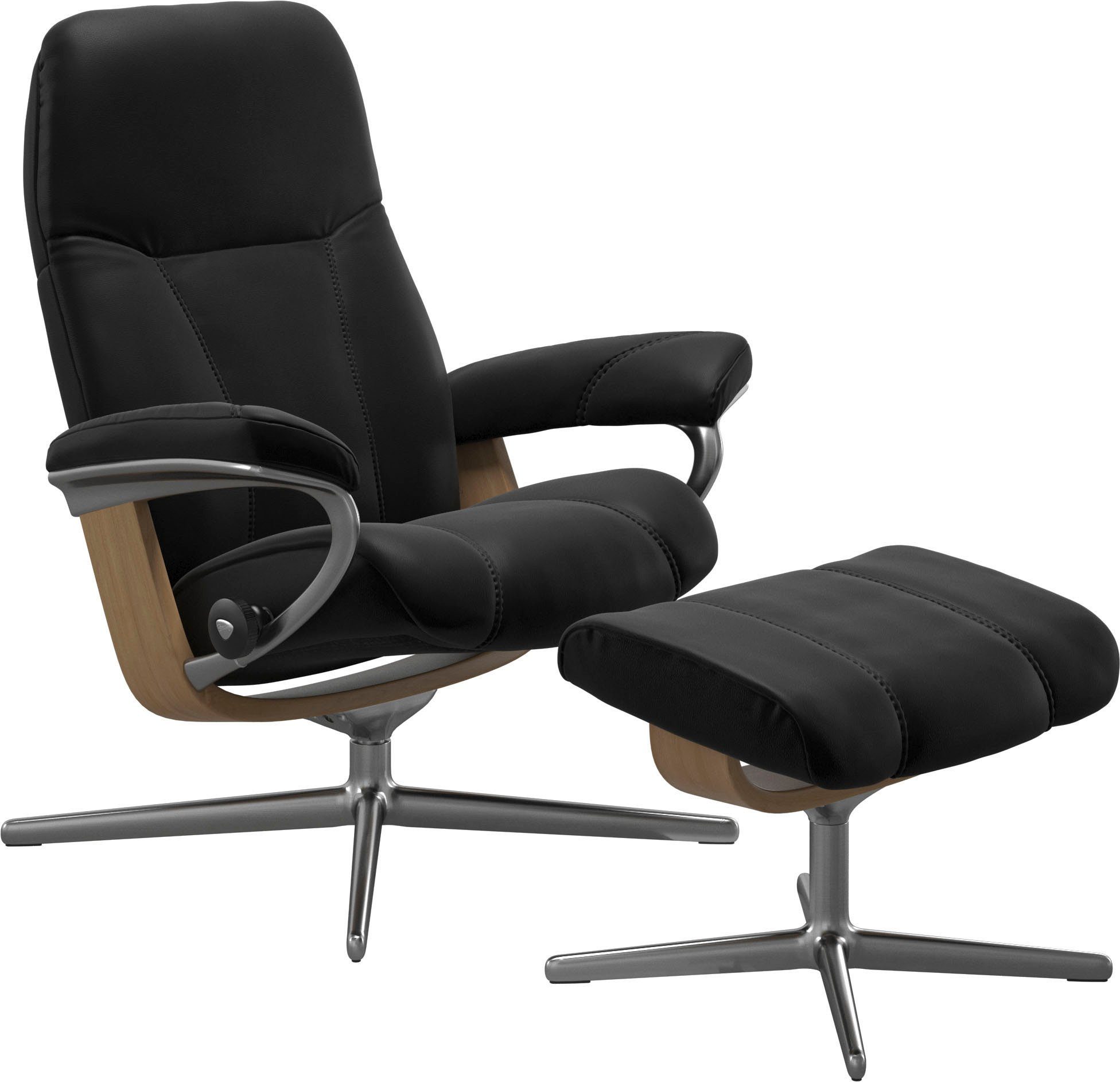 Stressless® Relaxsessel Consul (Set, Relaxsessel mit Hocker), mit Hocker, mit Cross Base, Размер S, M & L, Holzakzent Eiche