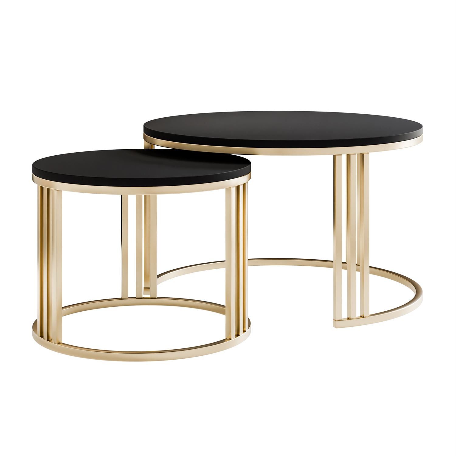Lookway Couchtisch LORI 2in1 MATT auf einem gebürsteten goldfarbenen Gestell (2er Set), Durchmesser: ⌀70 cm und ⌀50 cm