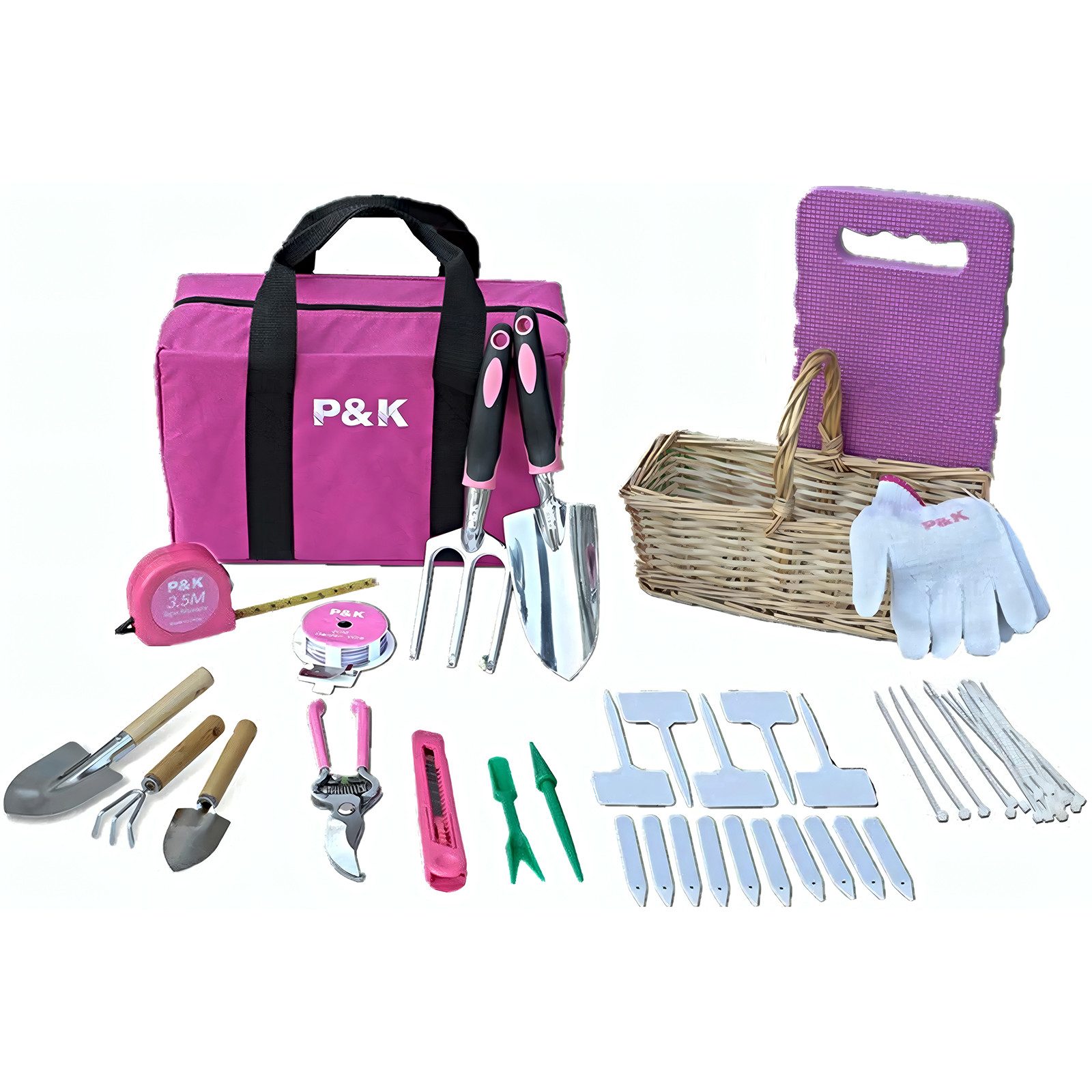 P & K Gartenpflege-Set 49 teiliges Gartenwerkzeugset mit Korb und Tasche