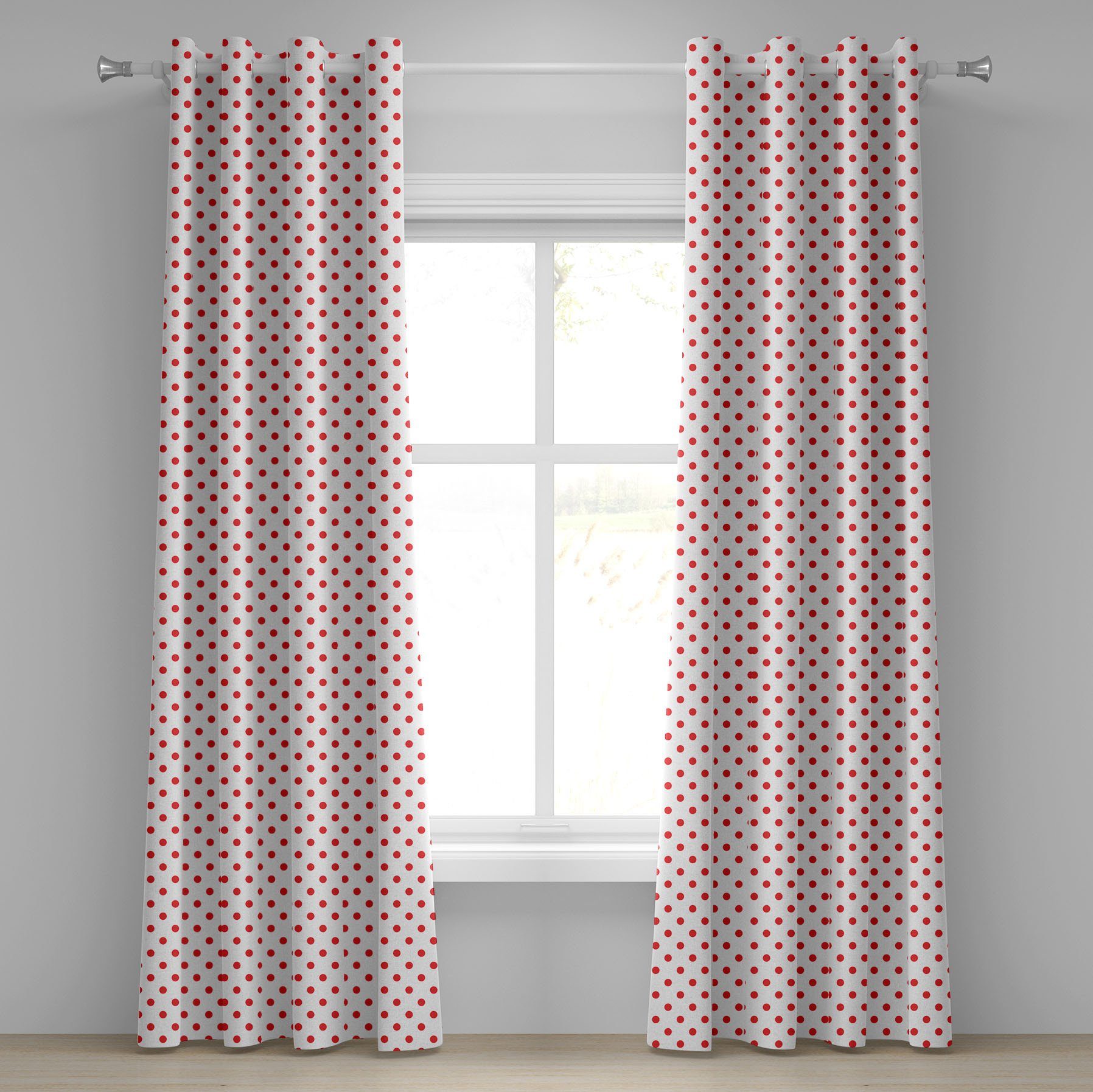 Gardine Dekorative 2-Panel-Fenstervorhänge für Schlafzimmer Wohnzimmer, Abakuhaus, rot Land-Picknick-Tupfen