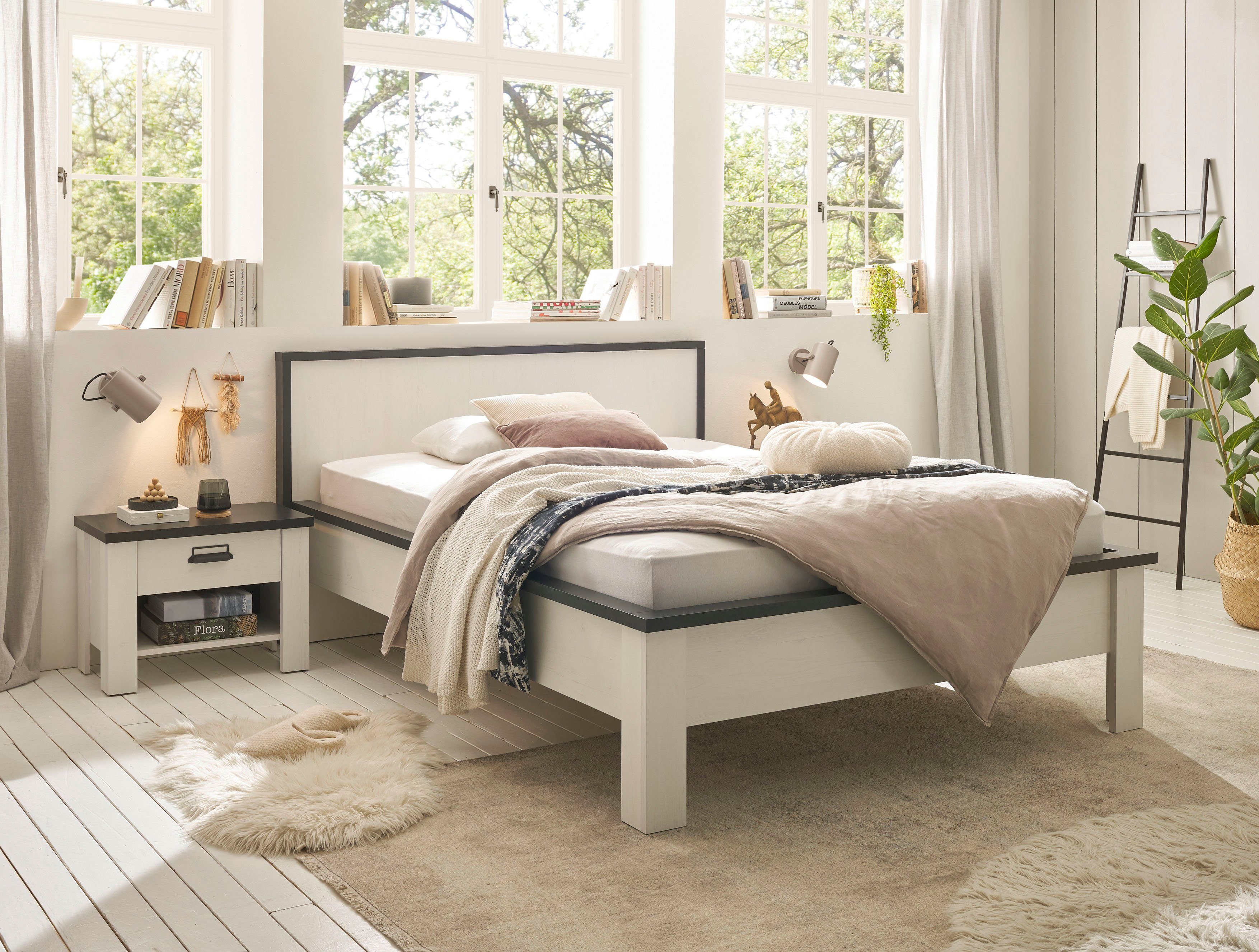Home affaire Bettanlage SHERWOOD, (3-tlg), Liegefläche Bett 140x200cm, 2 Nachttische mit jeweils 1 Schublade