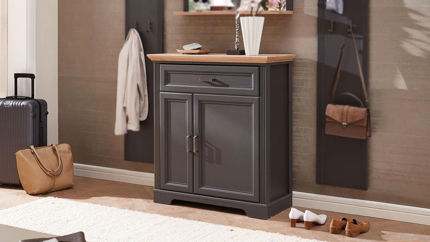 Innostyle Schuhschrank Schuhschrank Jasmin Garderobe in graphit und Artisan Eiche 93x102 cm