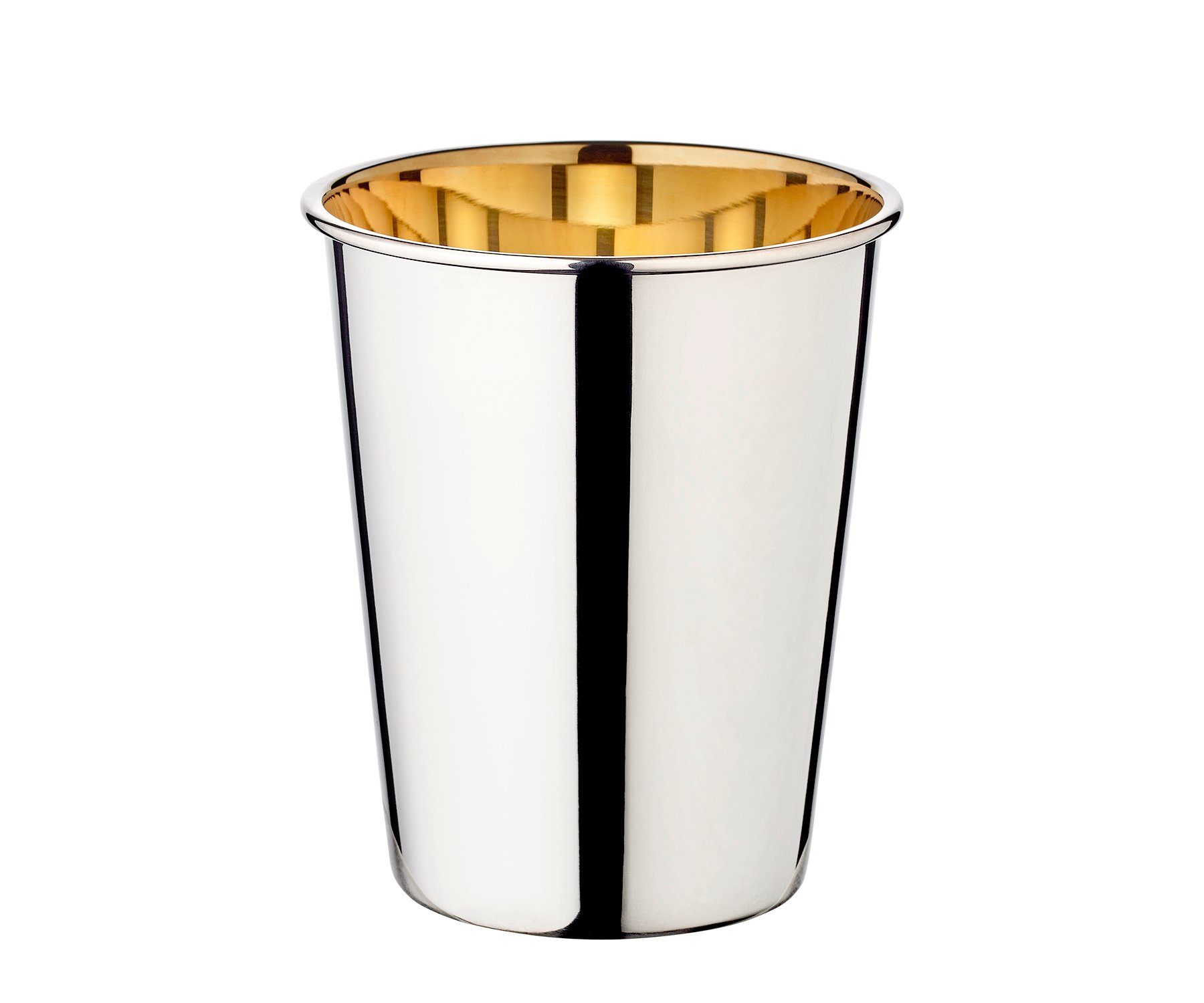 EDZARD Becher Salta, Messing, Trinkbecher im cleanen Design, Vase mit Silber-Optik, gravurfähig, schwerversilbert, 250 ml