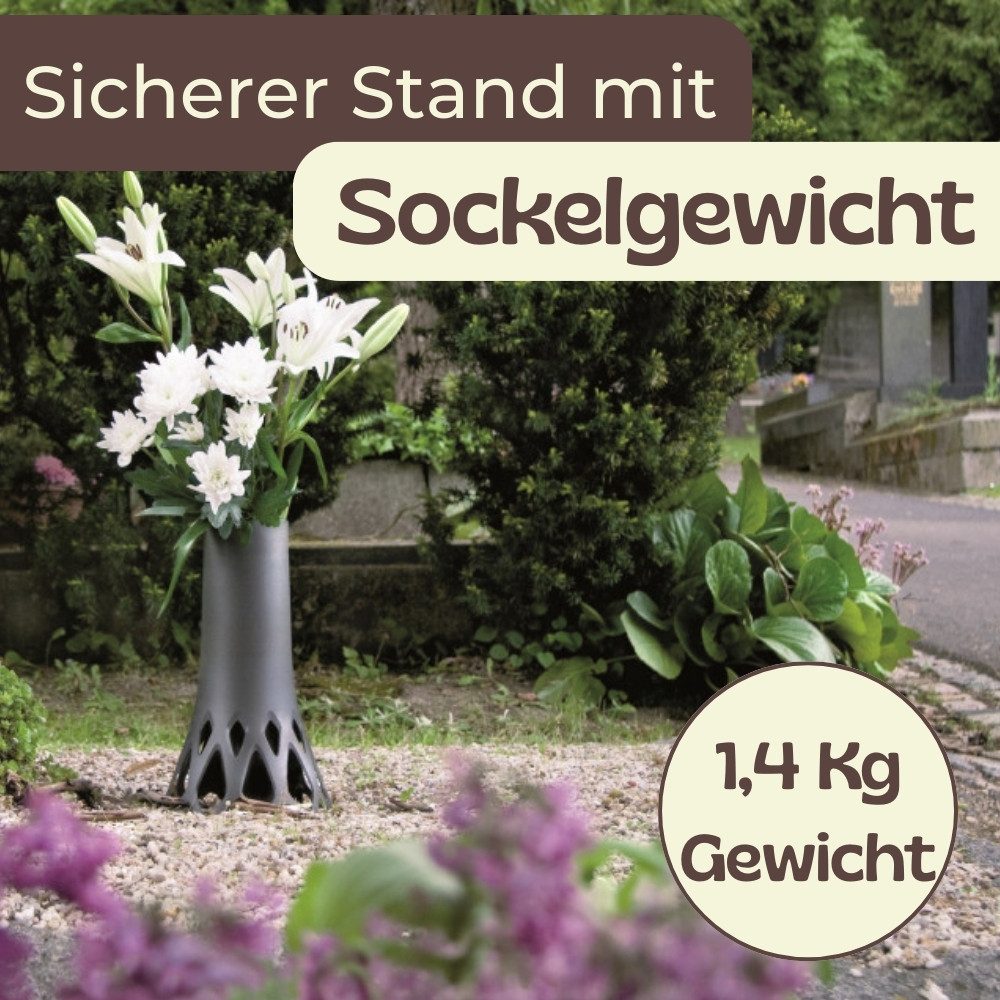 GarPet Bodenvase Grabvase mit Sockel Friedhofvase Grab Vase Friedhof Wetterfeste Vase