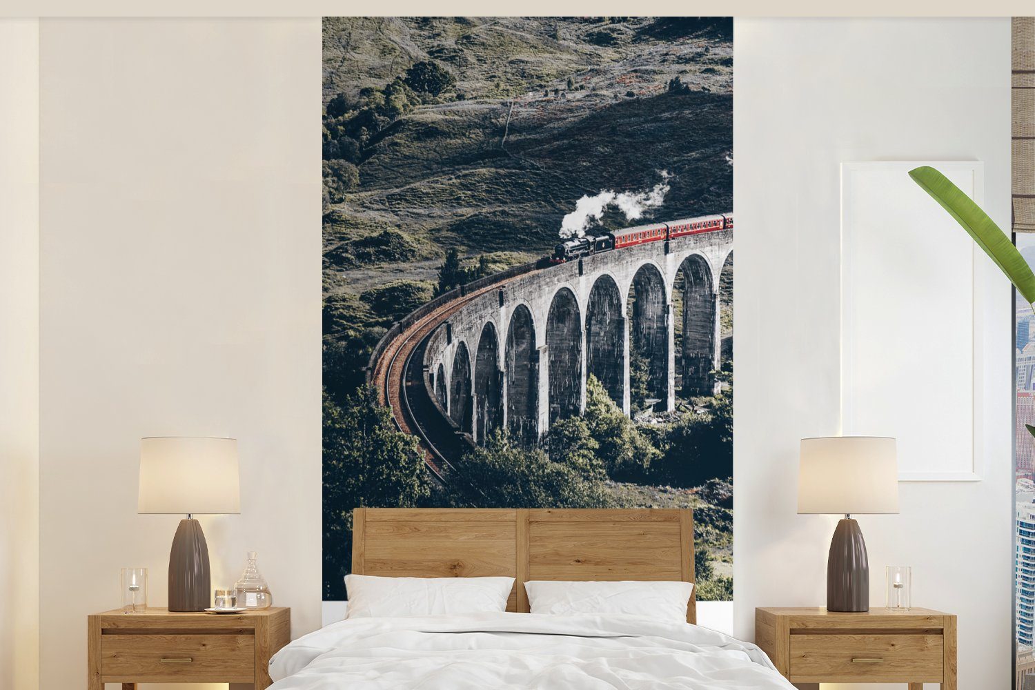 Schottland - MuchoWow Vliestapete Fototapete Matt, Zug (2 Eisenbahn, Sommer - bedruckt, Küche, Schlafzimmer Fototapete für St), - Wohnzimmer