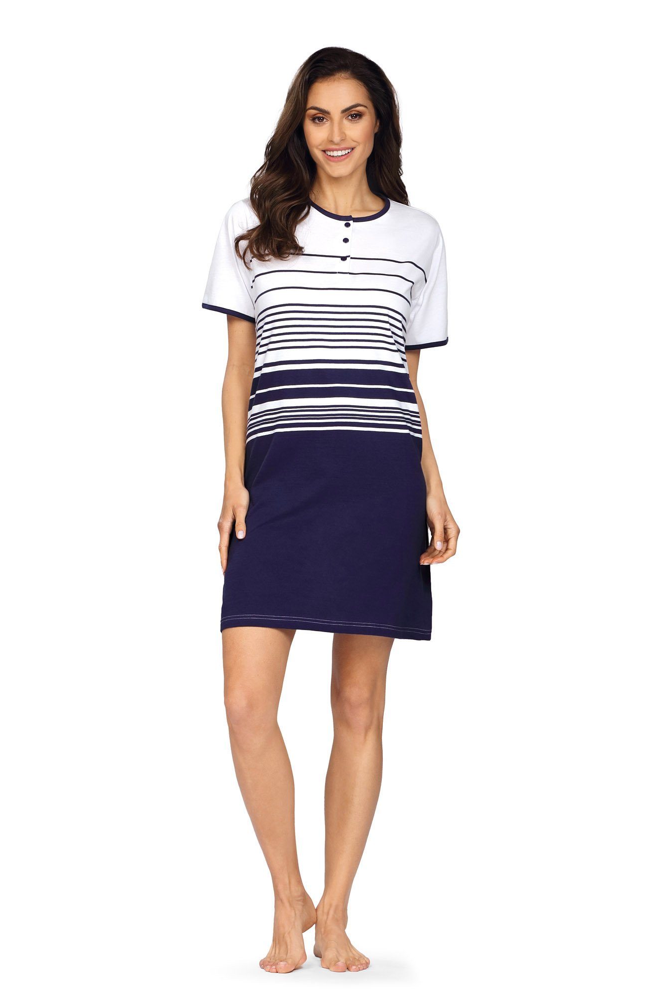 Kurzarm Nachthemd indigo comtessa ca.90cm Maritim-Look Nachthemd 1-tlg., Sleepshirt Damen Baumwolle (Set, Set)