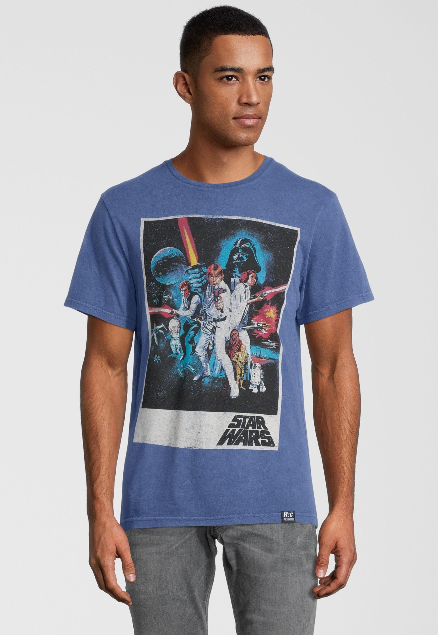 Recovered T-Shirt Star Wars Classic New Hope Poster GOTS zertifizierte Bio-Baumwolle Blau