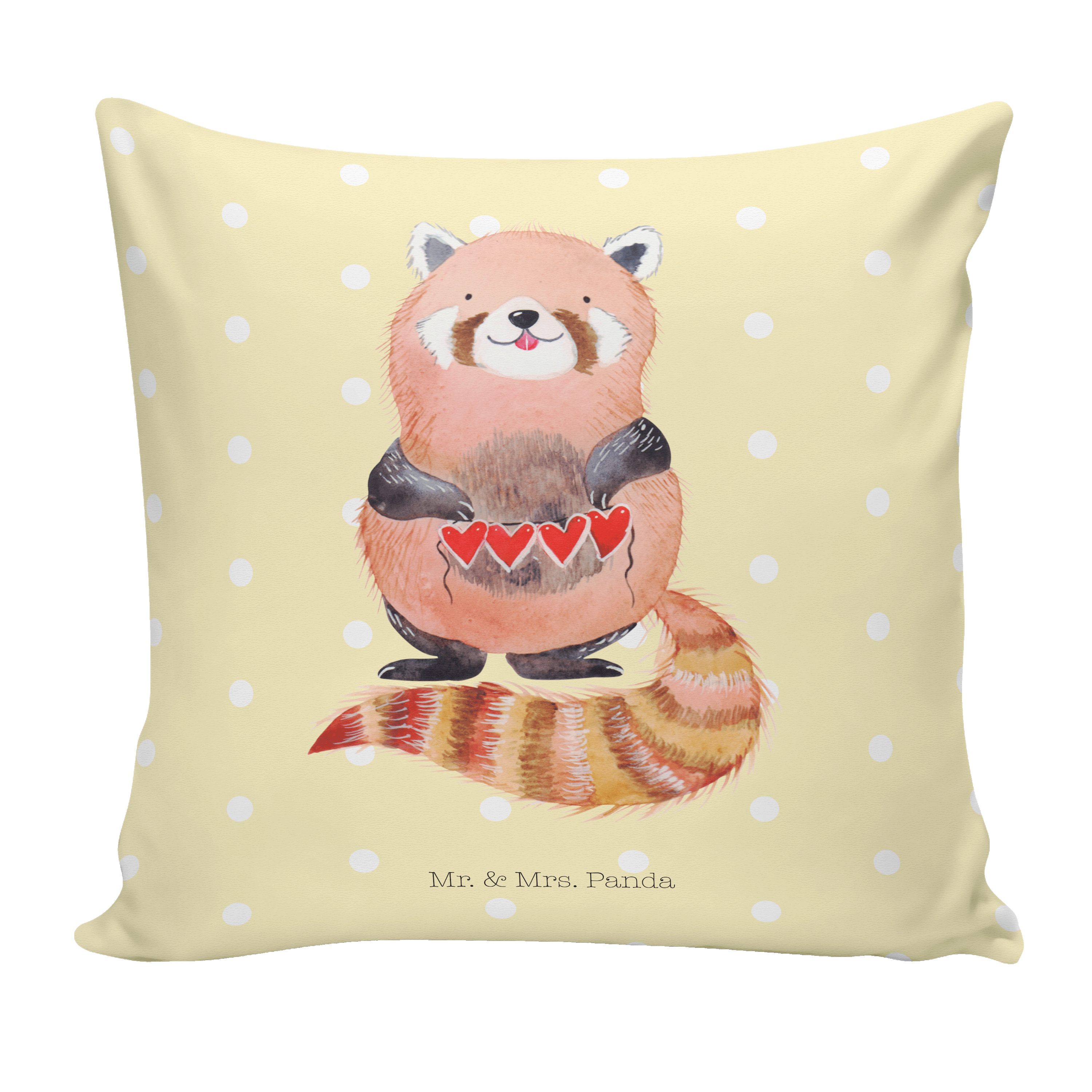 Mr. & Mrs. Panda Dekokissen Roter Panda - Gelb Pastell - Geschenk, Kissenhülle, süße Tiermotive