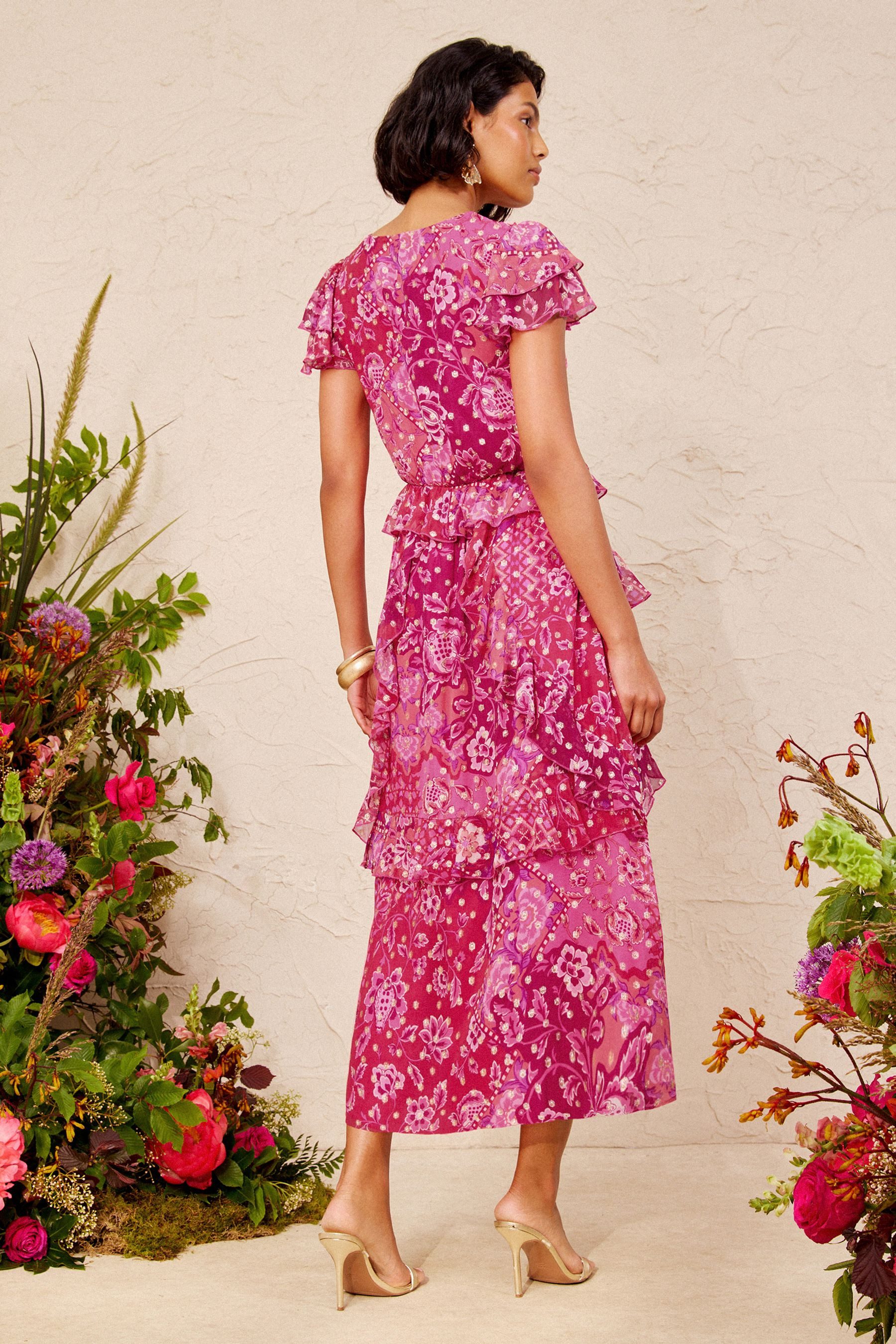 Love & Roses Midikleid Love & Roses Chiffon-Midikleid mit Falten (1-tlg)