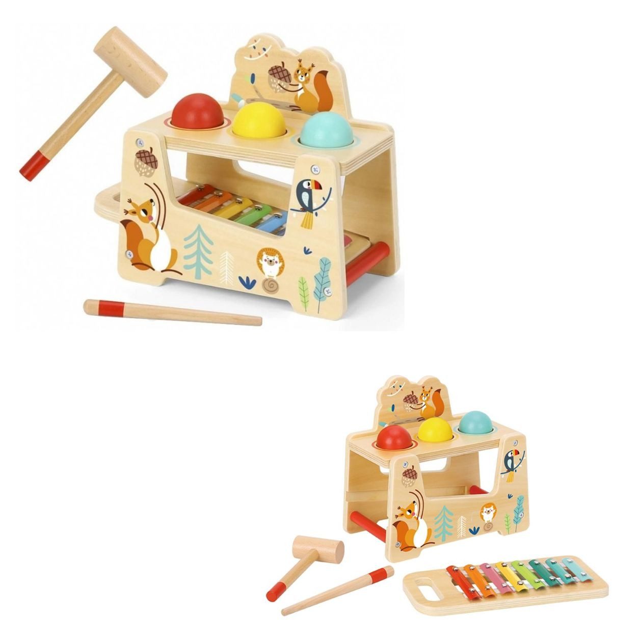 Tooky Toy Spielzeug-Musikinstrument TF827, 2 in 1, Hammerspiel, Holz, 7-tlg., Klangstab, ab 12 Monaten, Xylophon