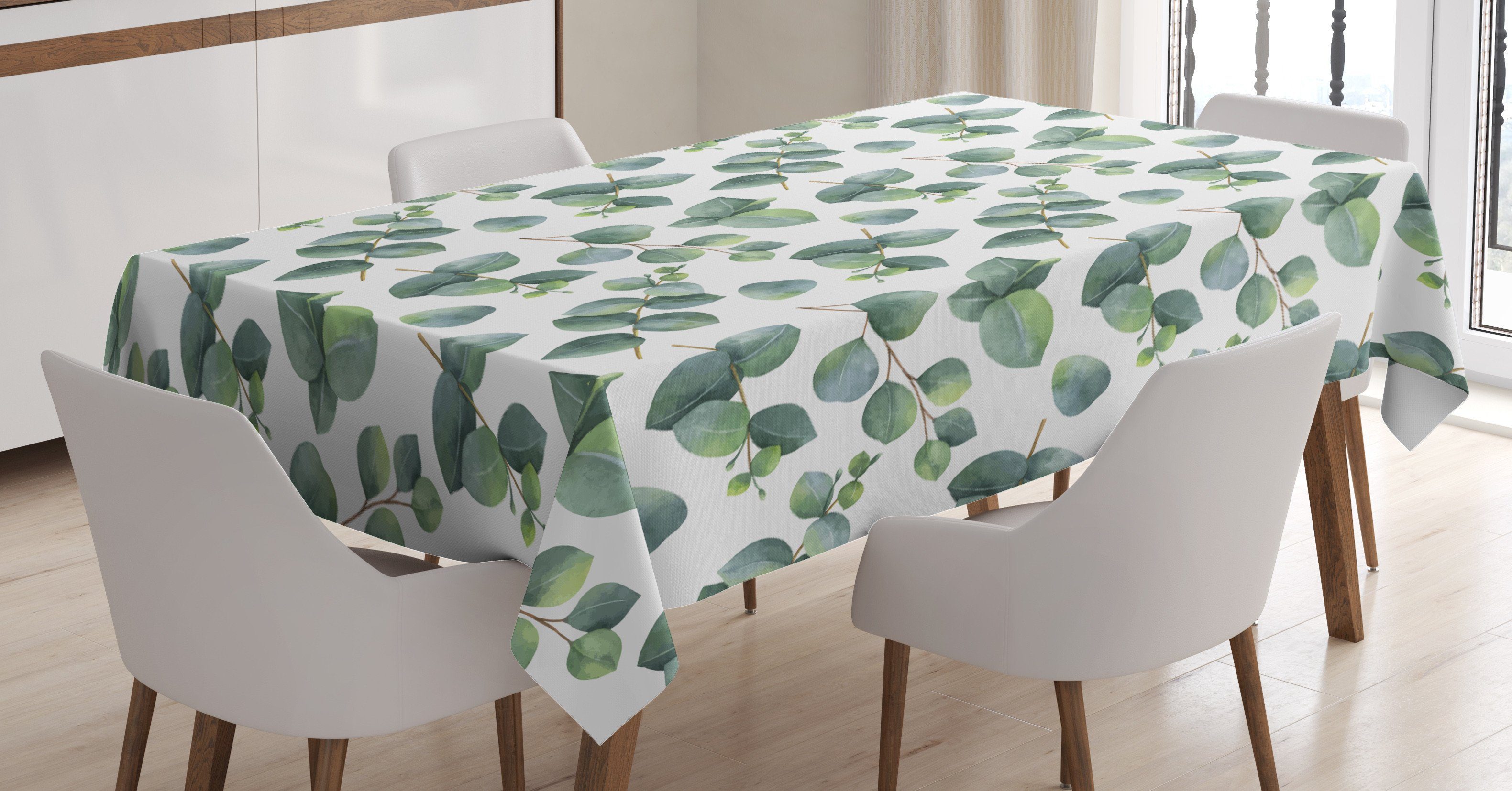 Abakuhaus Tischdecke Farbfest Waschbar Für den Außen Bereich geeignet Klare Farben, Blatt Aquarell Eucalyptus Kunst