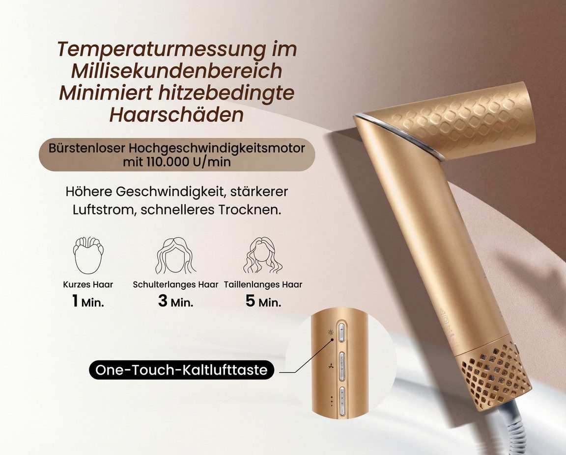 GlamUp Haartrockner 5-in-1 Flexible Styler Multi Air Curler – Hochtouriger Hörföhn, Ohne Hitzeschäden, Geschenkset, mit Feststeller-Funktion, Schnell föhnendes Reisestylingtool