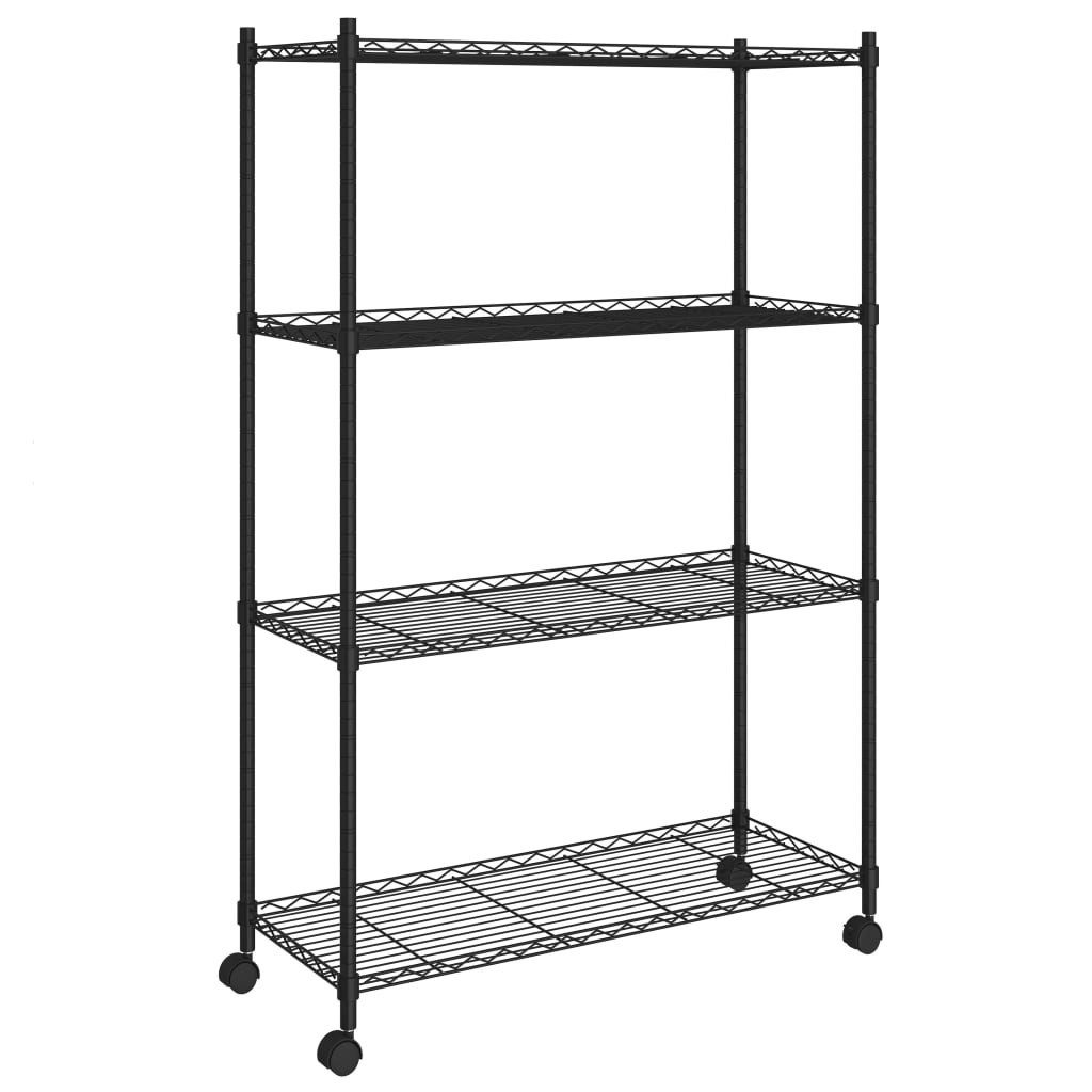 Mehrzweckregal Lagerregal mit 4 Böden und Rollen 90x35x142 cm Schwarz 200 kg