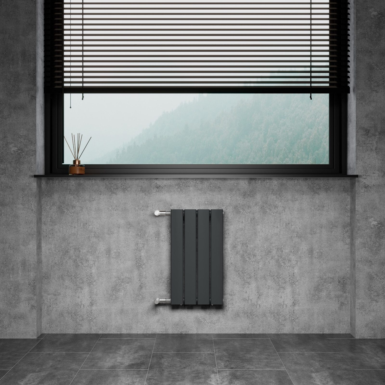 WITEN&NOCK Designheizkörper Flach Paneelheizkörper mit Seitenanschluss Nabenabstand 500mm, inkl. Eckform Thermostatventil