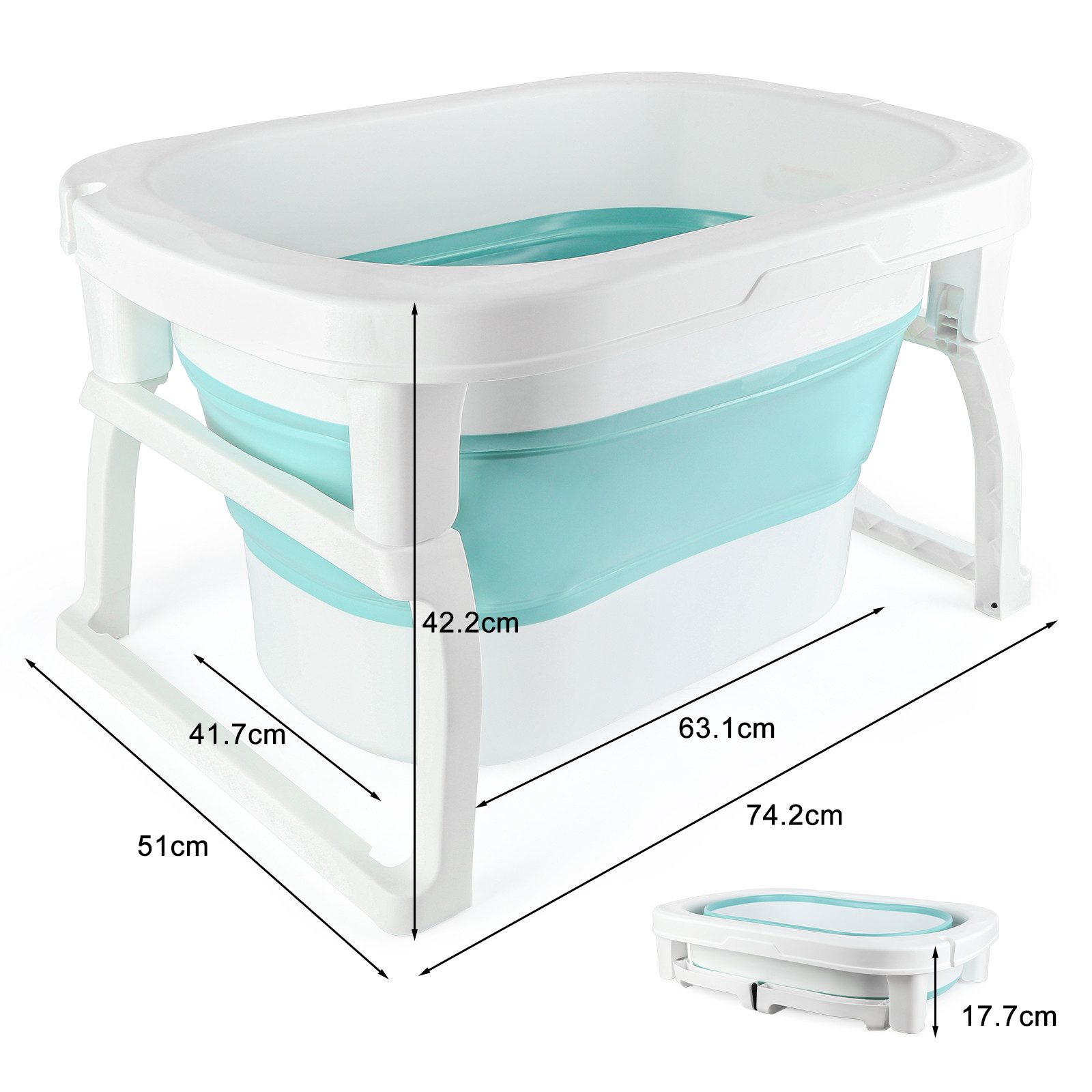 JEOBEST Babybadewanne Kinderbadewanne Babybadewanne (0-7 Jahre) mit Mini-Duschhocker, Faltbare und Rutschfeste, 72 x 51 x 42cm