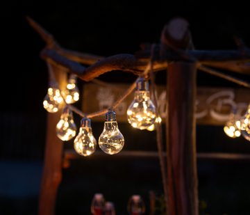 Dehner LED Solarleuchte Lichterkette Manaus, mit 10 warmweißen Glühbirnen, Warmweiß, IP44, Kunststoff/Hanf, Farben natur/transparent/silber