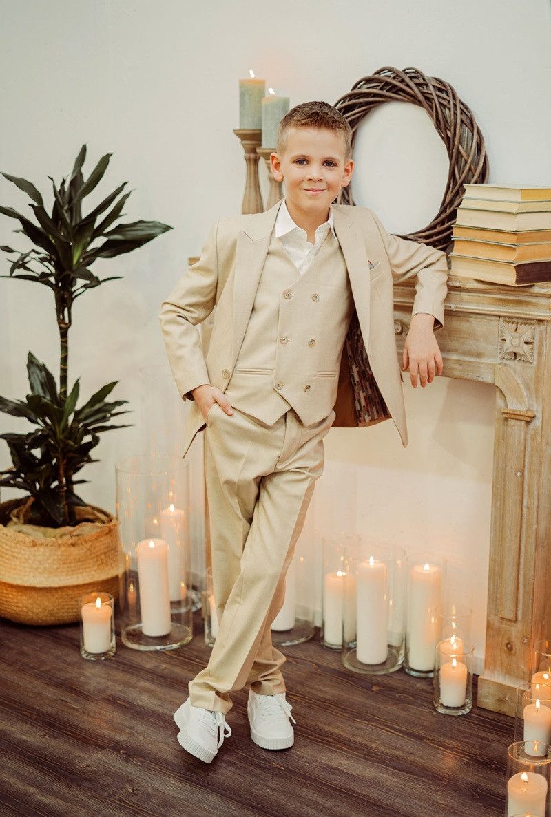 Pure White Anzug 3-teilig Anzug 3 Teilig 2482 Beige (Set Jaket Hose Weste, 3-tlg., - Anzug Set)