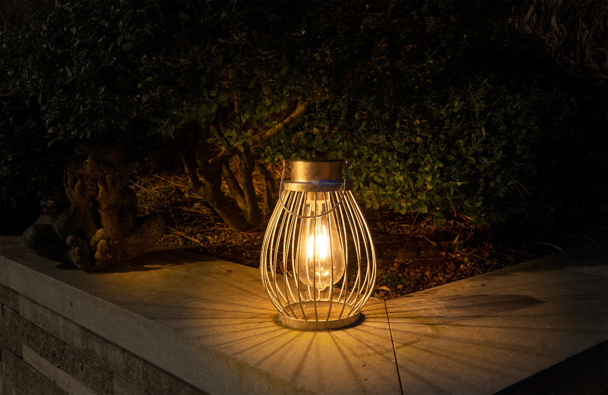 näve LED Solarleuchte Balubo, Tageslichtsensor, LED fest integriert, Warmweiß, Solar, incl. Schiebeschalter, Lichtfarbe: warmweiß, Farbe: silber