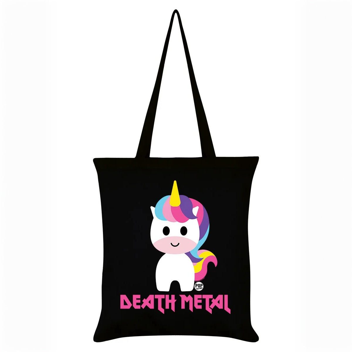 Dark-Desires Schultertasche Kultige Stofftasche Einhorn "Death Metal" in schwarz-bunt Gothic, Kultige Stofftasche mit buntem Einhorn-Print