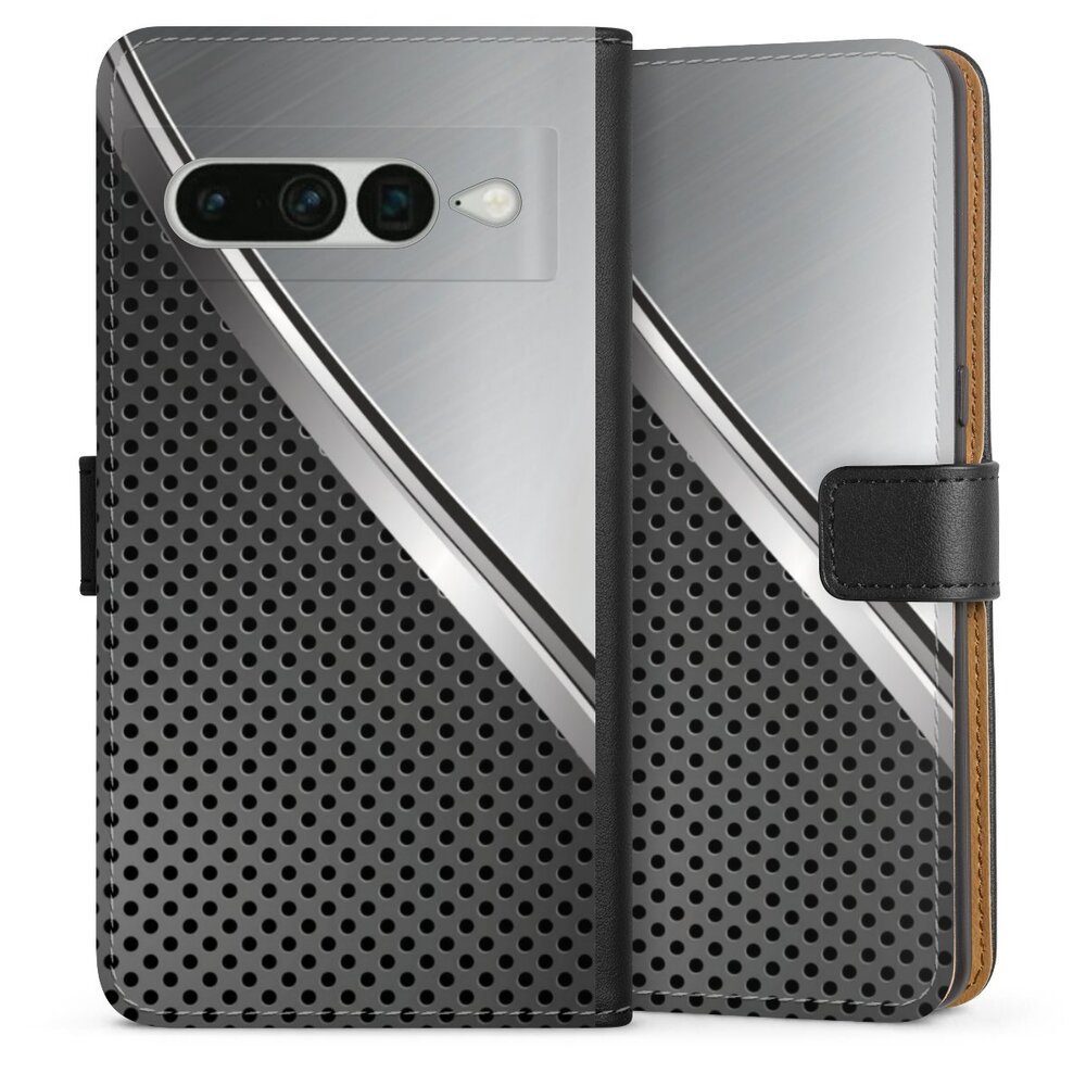 DeinDesign Handyhülle Carbon Stahl Metall Duo Metal Surface, Google Pixel 7 Pro Hülle Handy Flip Case Wallet Cover