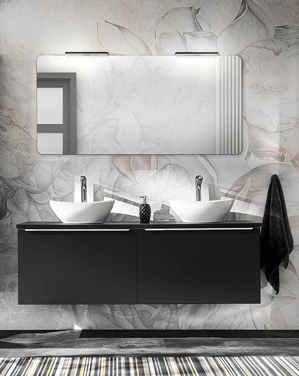 Waschtisch-Set Badezimmer NOIRETTE 160cm Set 2-tlg, mit Aufsatzbecken, schwarz matt