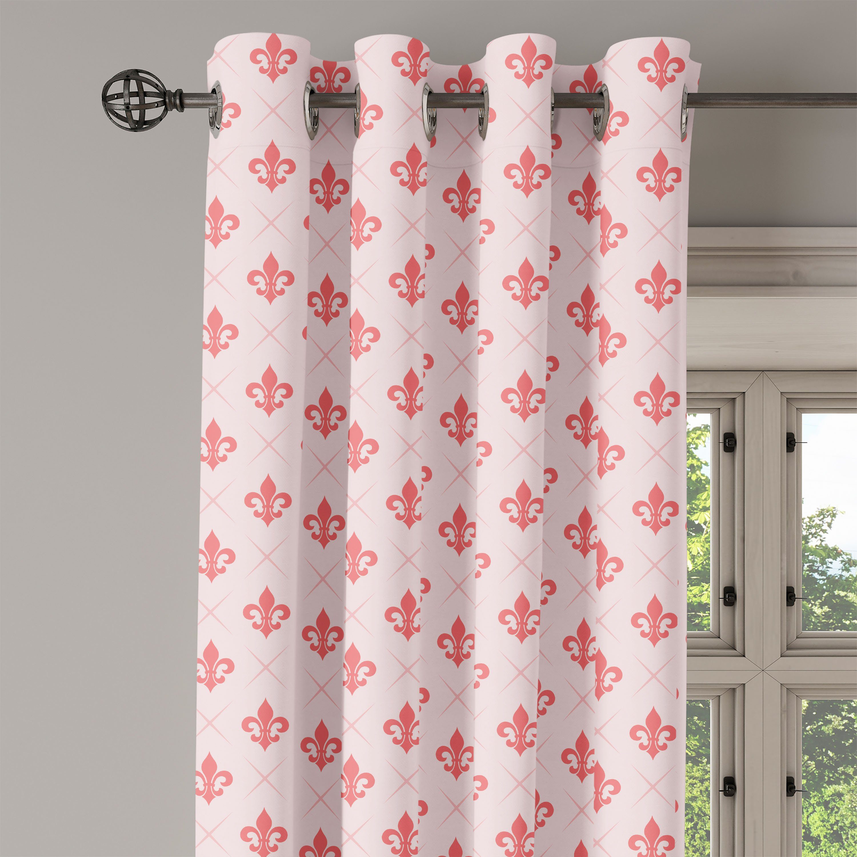 Checkered für Wohnzimmer, Gardine 2-Panel-Fenstervorhänge Koralle Lis Abakuhaus, Fleur Schlafzimmer Dekorative De