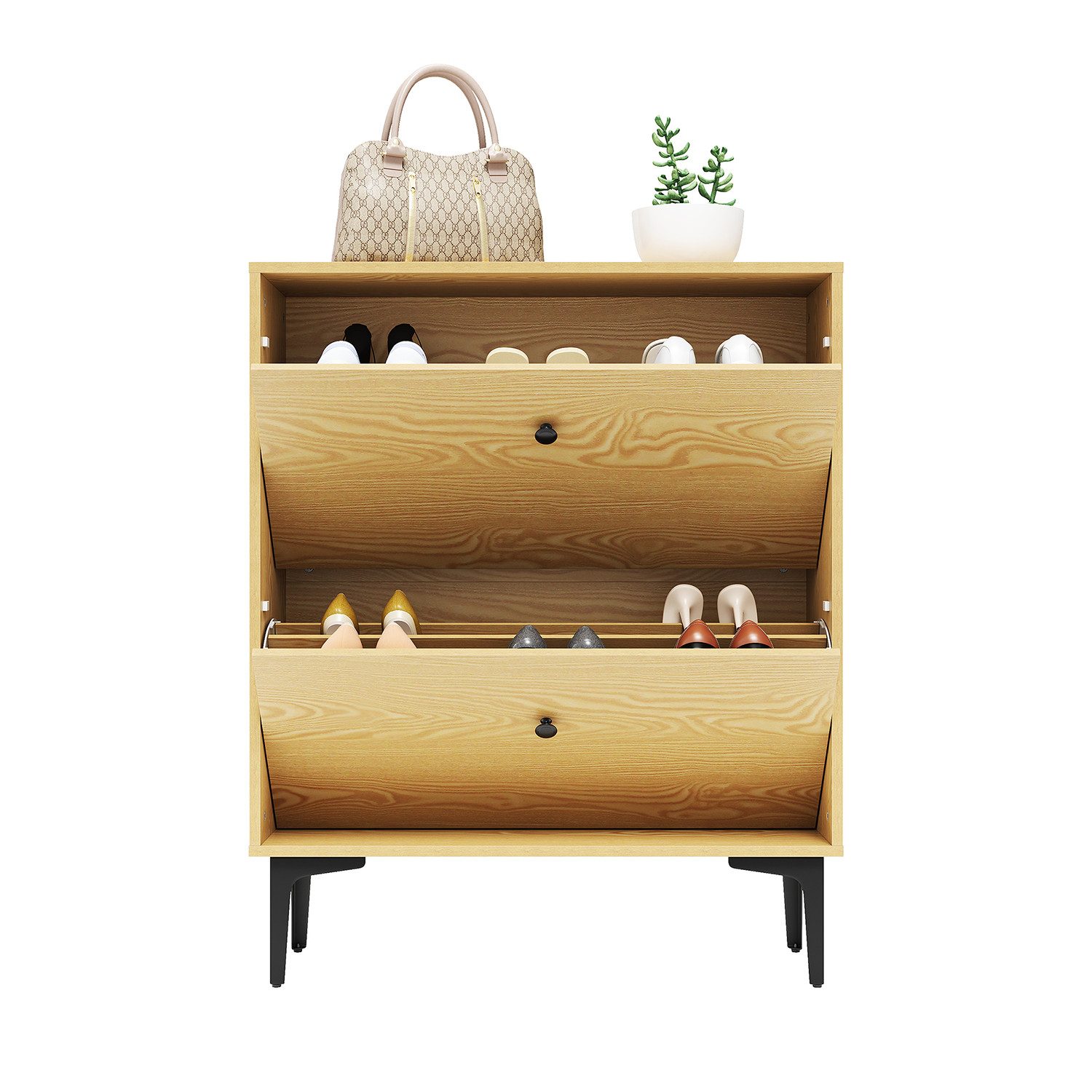 SONNI Schuhschrank Schuhschrank,Doppelklappen-Schuhschrank in Eiche 970x30x80cm