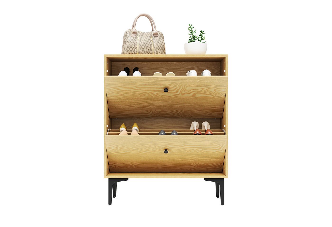 SONNI Schuhschrank Schuhschrank,Doppelklappen-Schuhschrank in Eiche 970x30x80cm