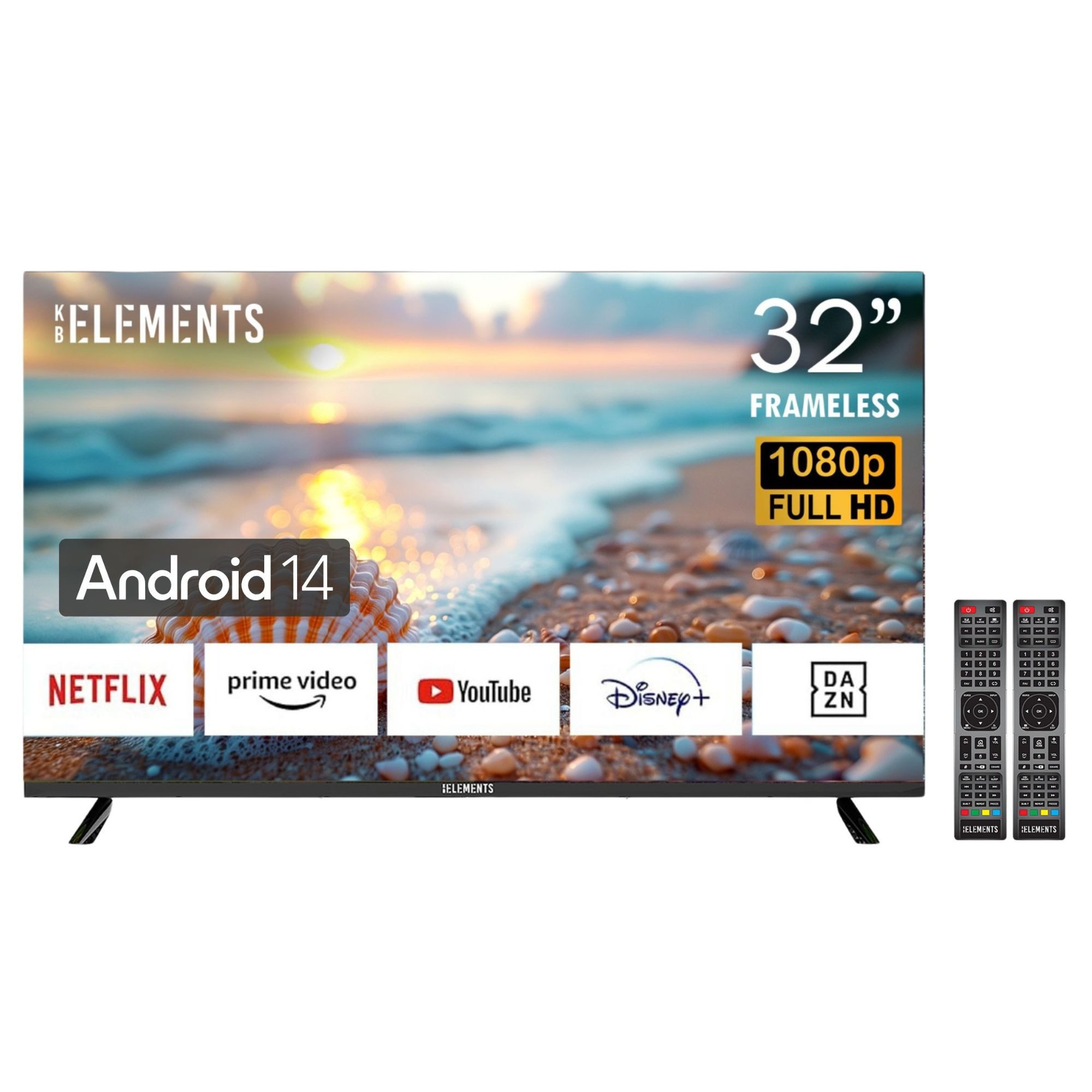 KB Elements ELT32DE14S LED-Fernseher (81 cm/32 Zoll, Full HD, Smart-TV, Android 14, 2 x Fernbedienungen)