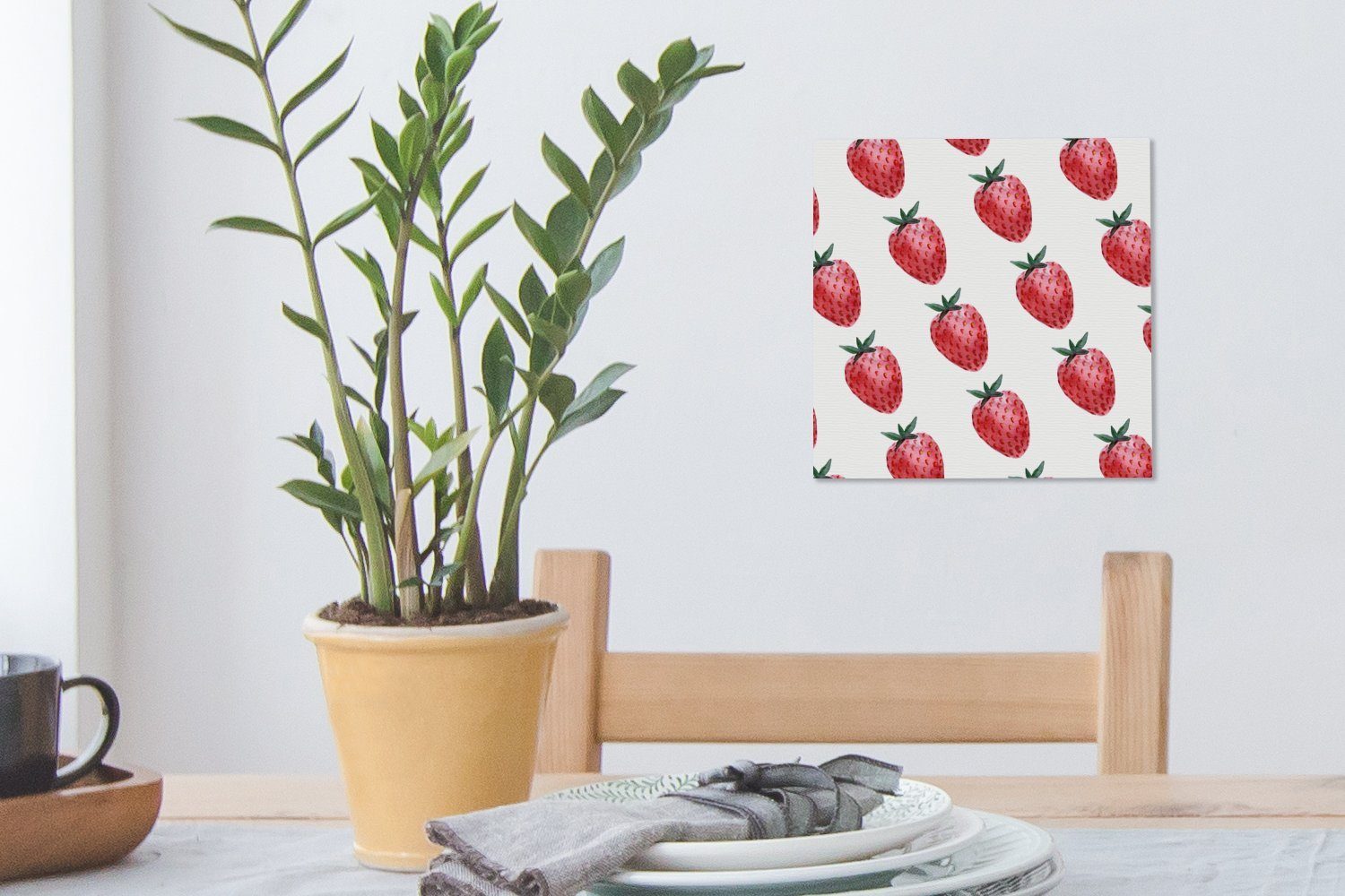 OneMillionCanvasses® Leinwandbild Erdbeere - Obst Wohnzimmer St), - für Leinwand Weiß, Schlafzimmer Bilder (1