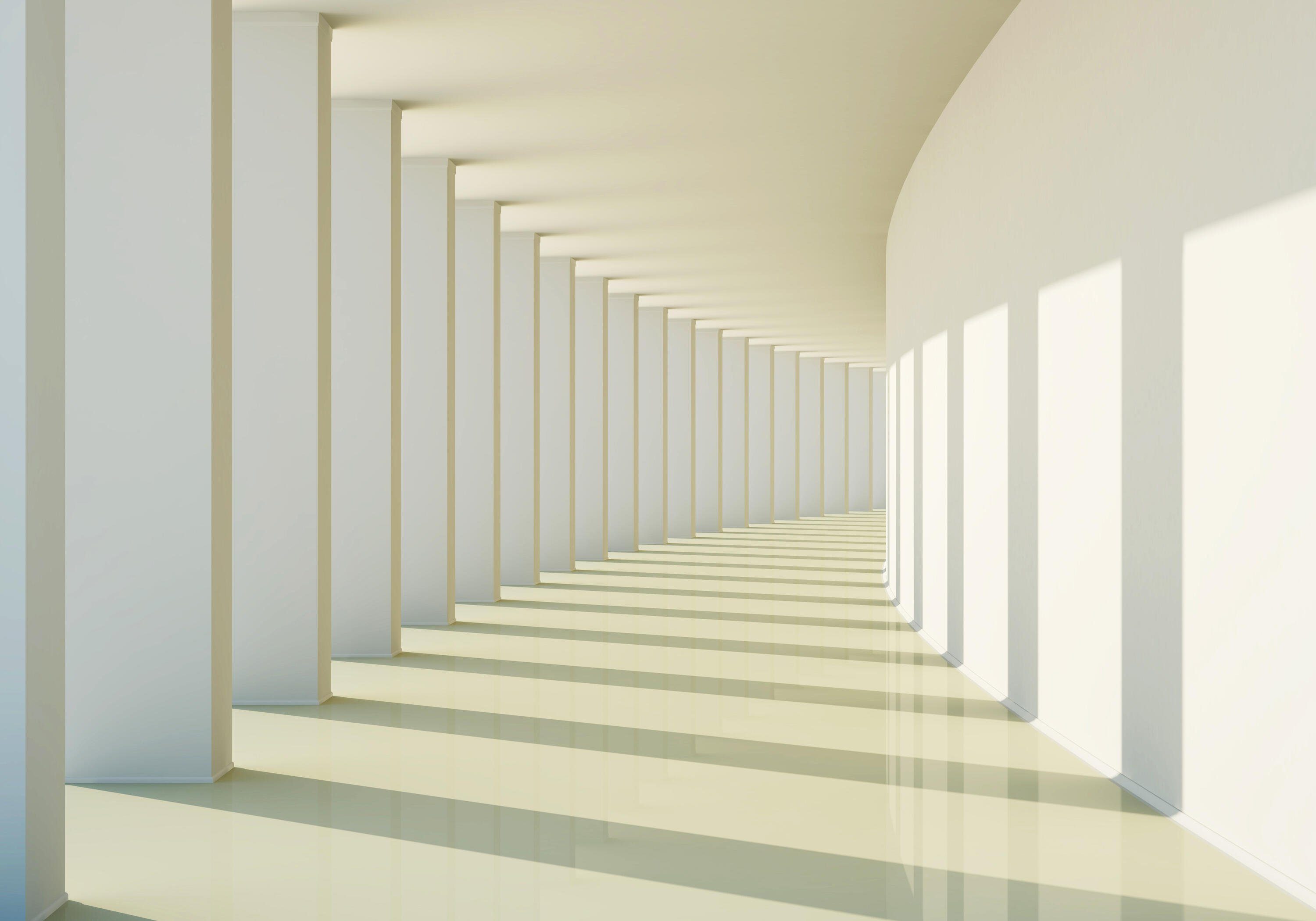 wandmotiv24 Fototapete Korridor Säulen 3D Optik, strukturiert, Wandtapete, Motivtapete, matt, Vinyltapete, selbstklebend