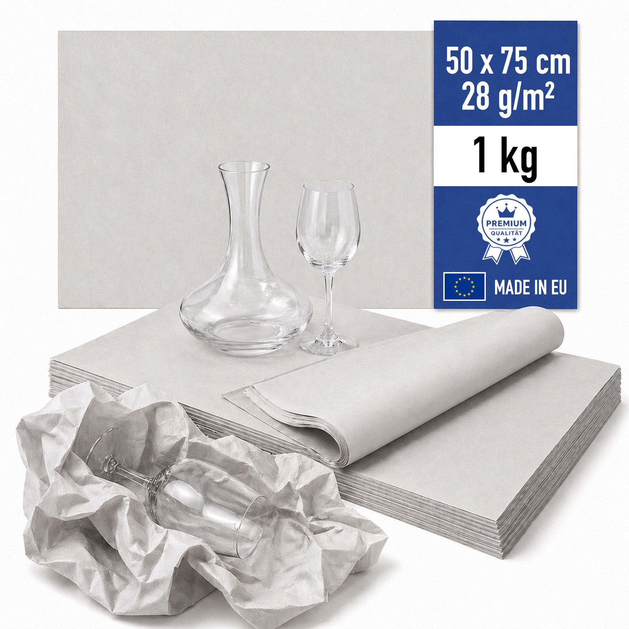 Papieronkel Seidenpapier Packseide Packpapier 50x75cm 28g/m² für Packen Umzug Geschirr Gläser, 1kg Einschlagpapier zum Einwickeln, 100% Recycling, weich & staubarm