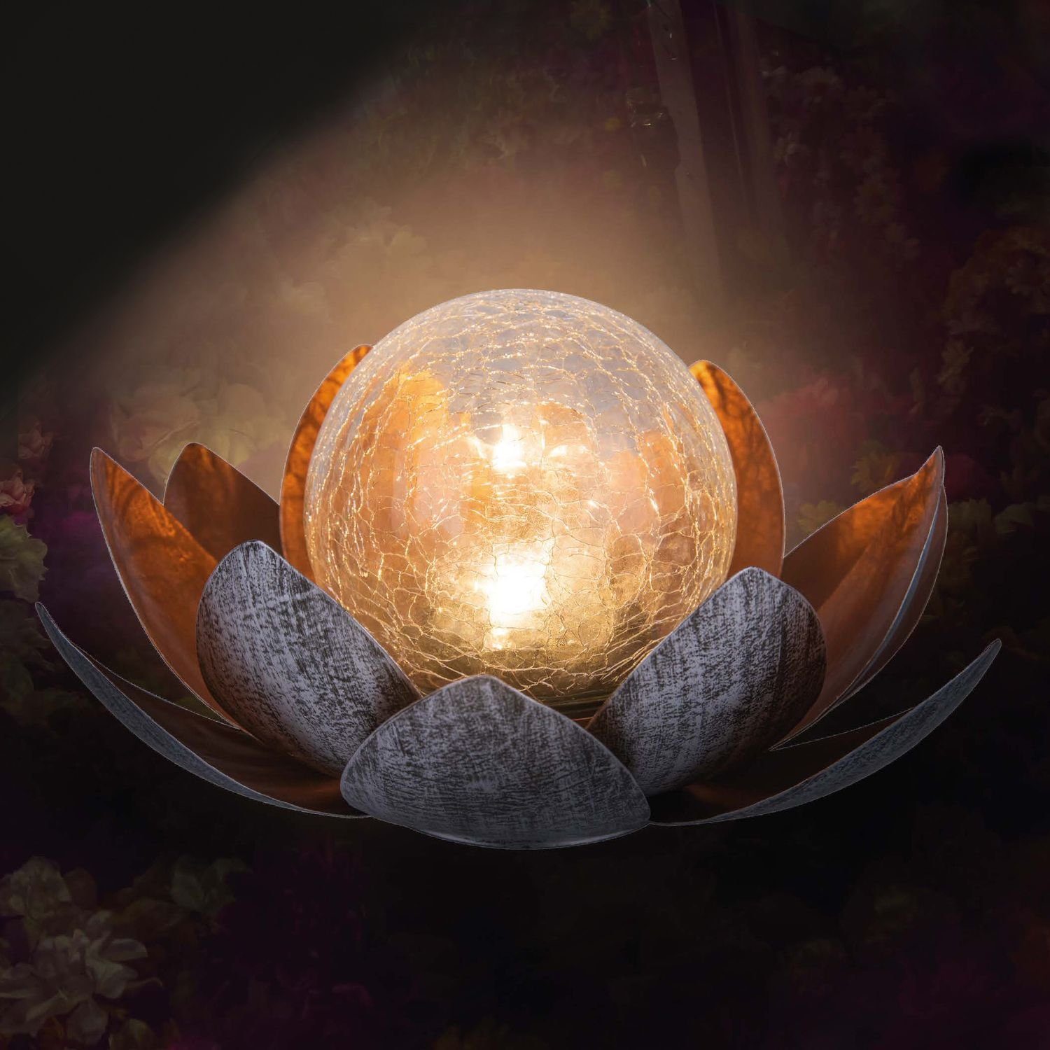 BURI Gartenfigur Solar Lotusblume aus Metall günstig online kaufen