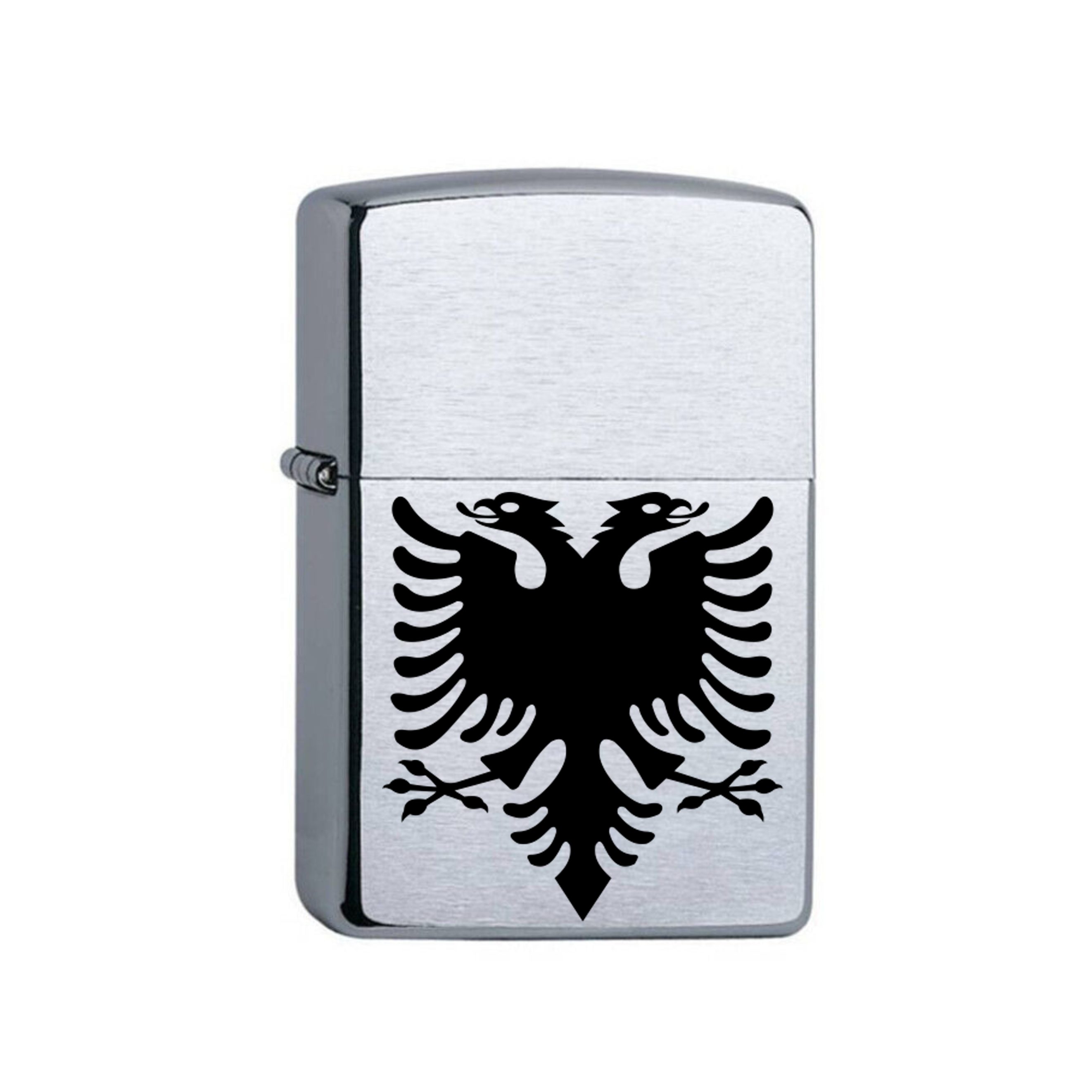 Lasernauten Feuerzeuge Zippo Feuerzeug mit Gravur albanischer Adler Chrome Brushed Albanien, Benzinfeuerzeug