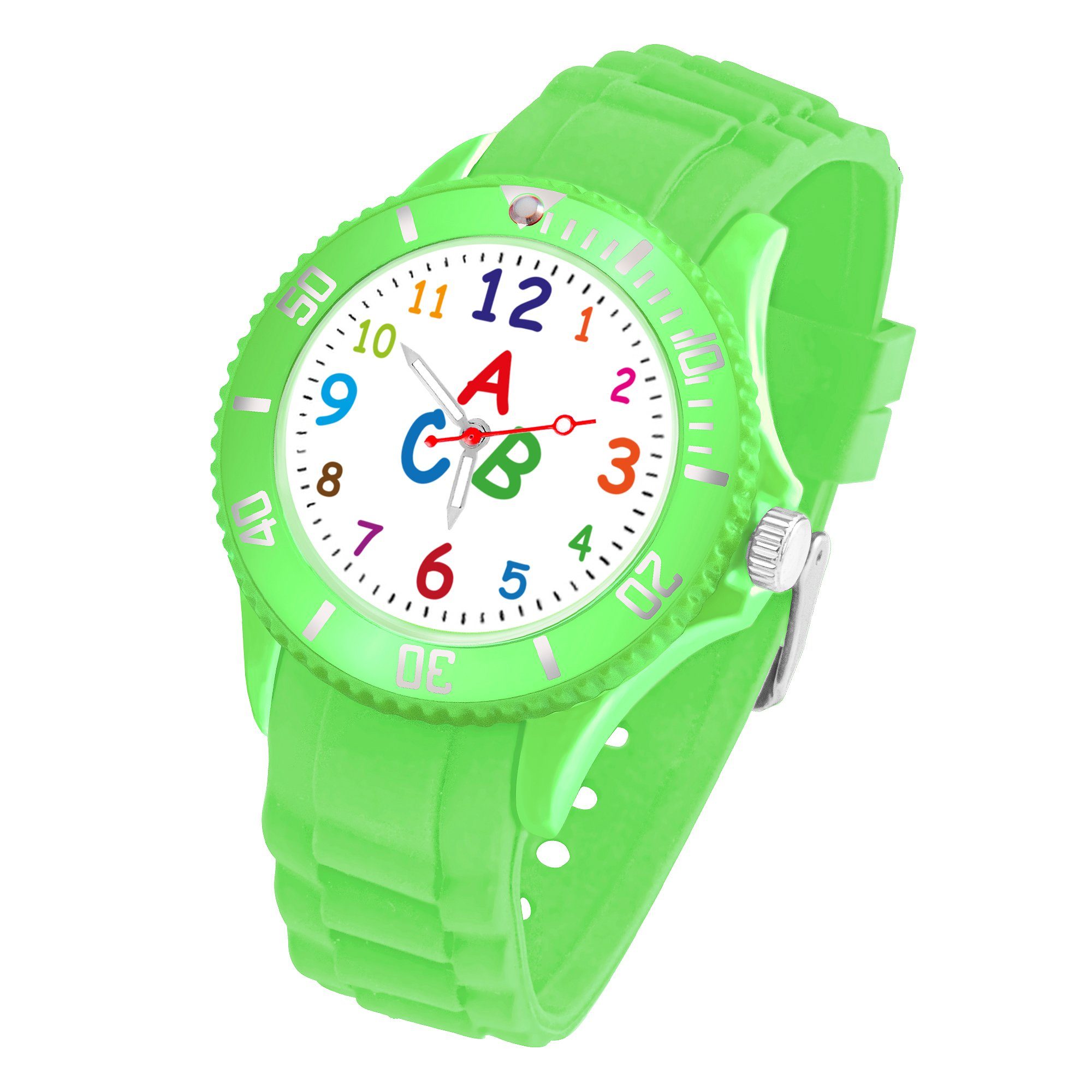 Taffstyle Quarzuhr Kinder Armbanduhr Silikonuhr Lernuhr Grün Zahlen Sportuhr Bunt, Quarz Analog Bunte Farbige Silikon 34mm ABC Uhr Kinderuhr