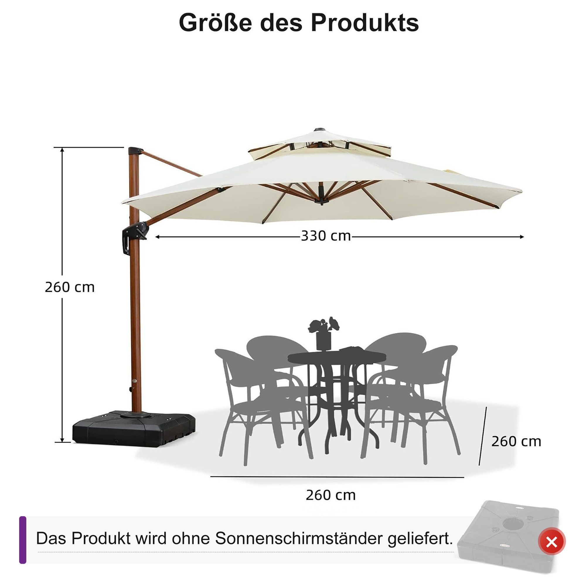 PURPLE LEAF Ampelschirm Holzoptik Runder Außenbereich günstig online kaufen