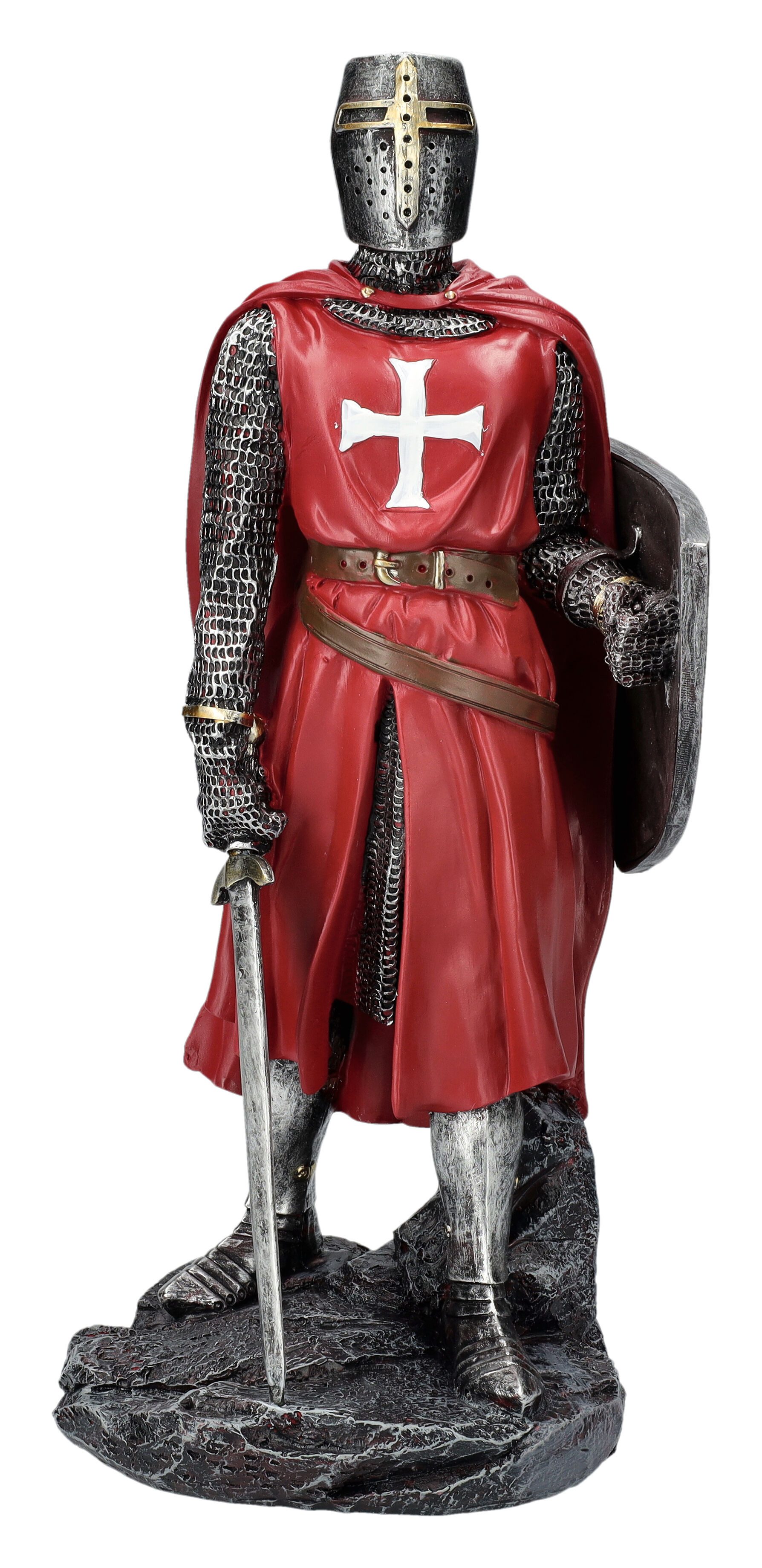 Figuren Shop GmbH Dekofigur Ritterfigur - Kreuzritter mit Schwert rot Mittelalter Ritter Dekofigur