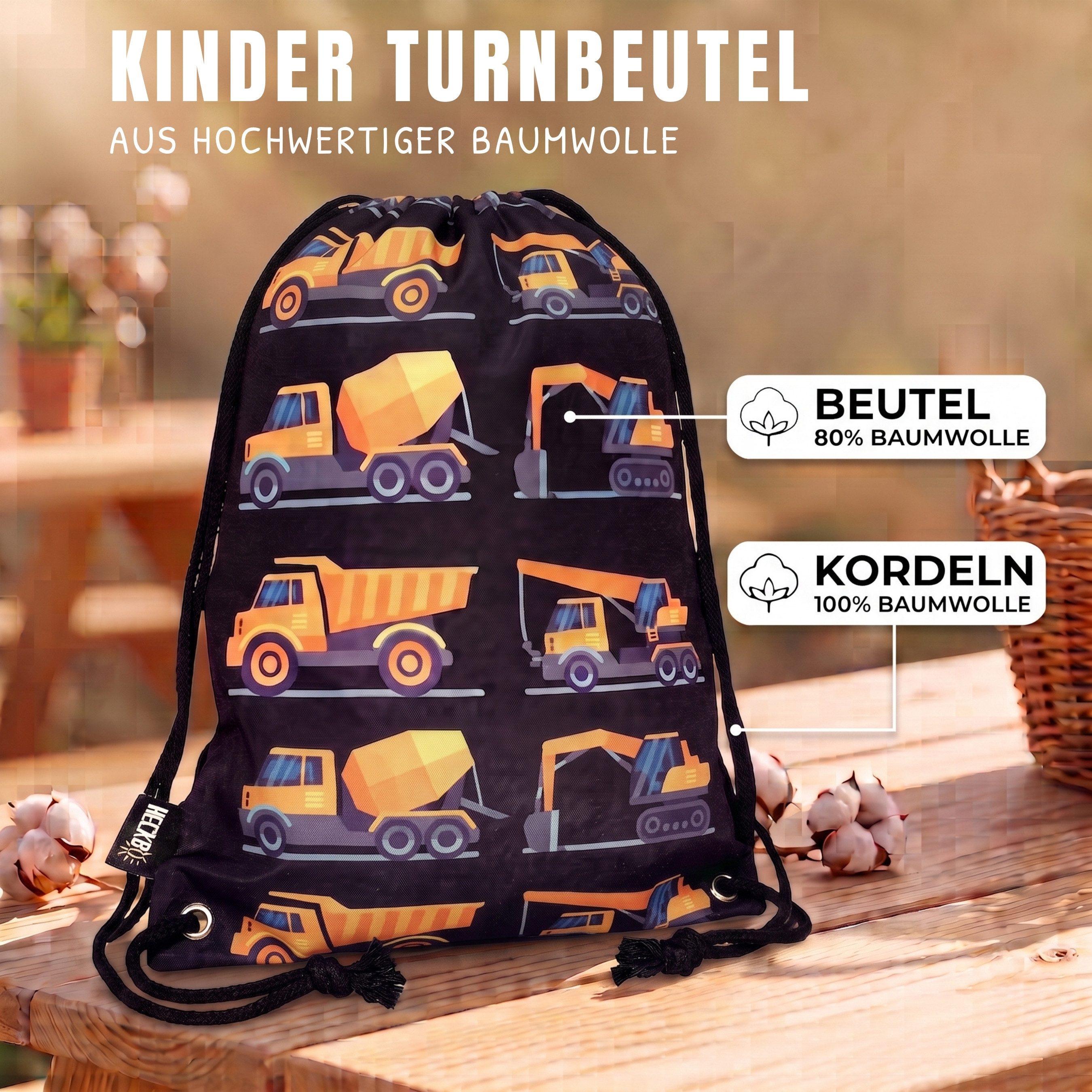 HECKBO Turnbeutel Kinder Turnbeutel 80% Baumwolle verschiedene Motive – Bild 2 von 5