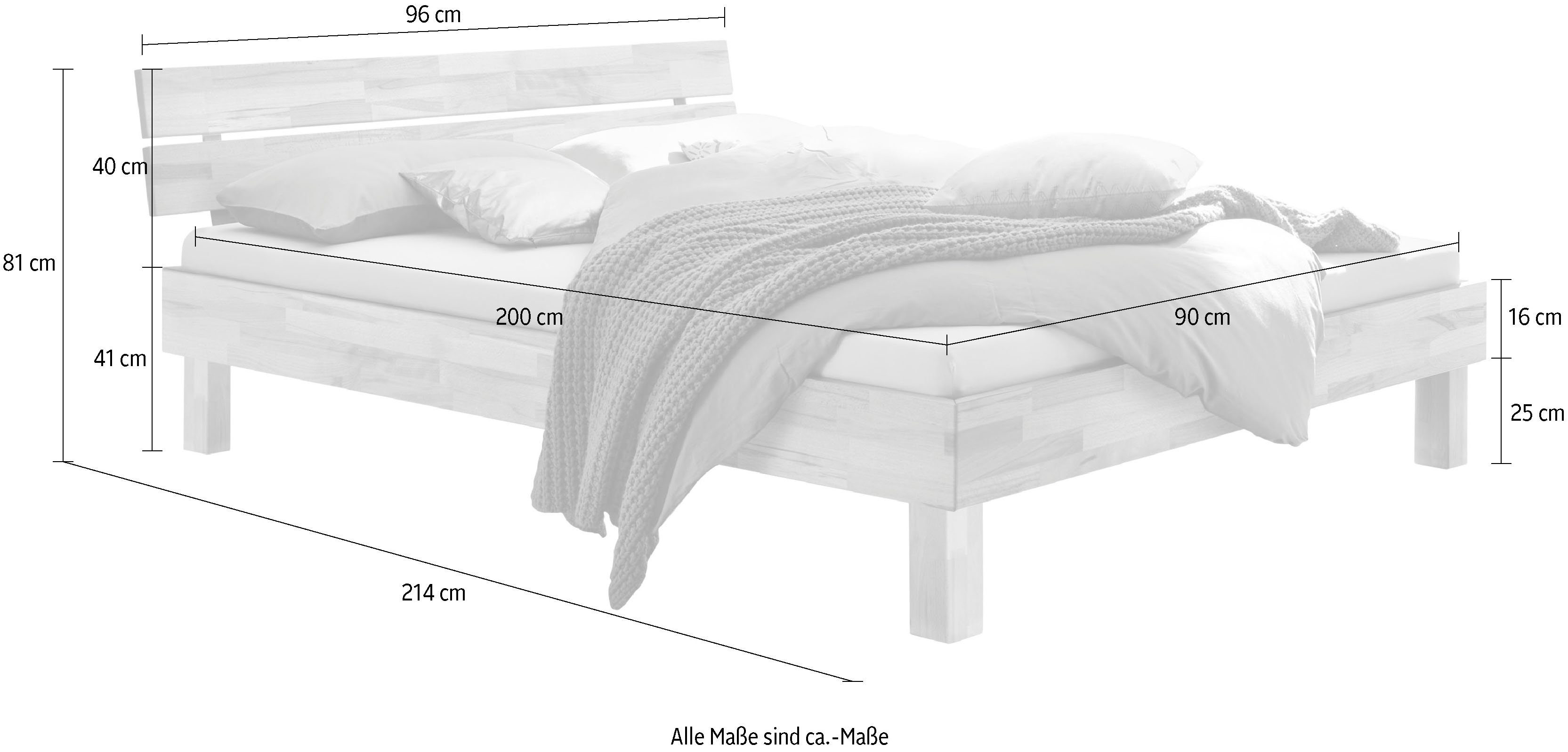 HASENA Holzbett Prato, Fußhöhe 25 cm