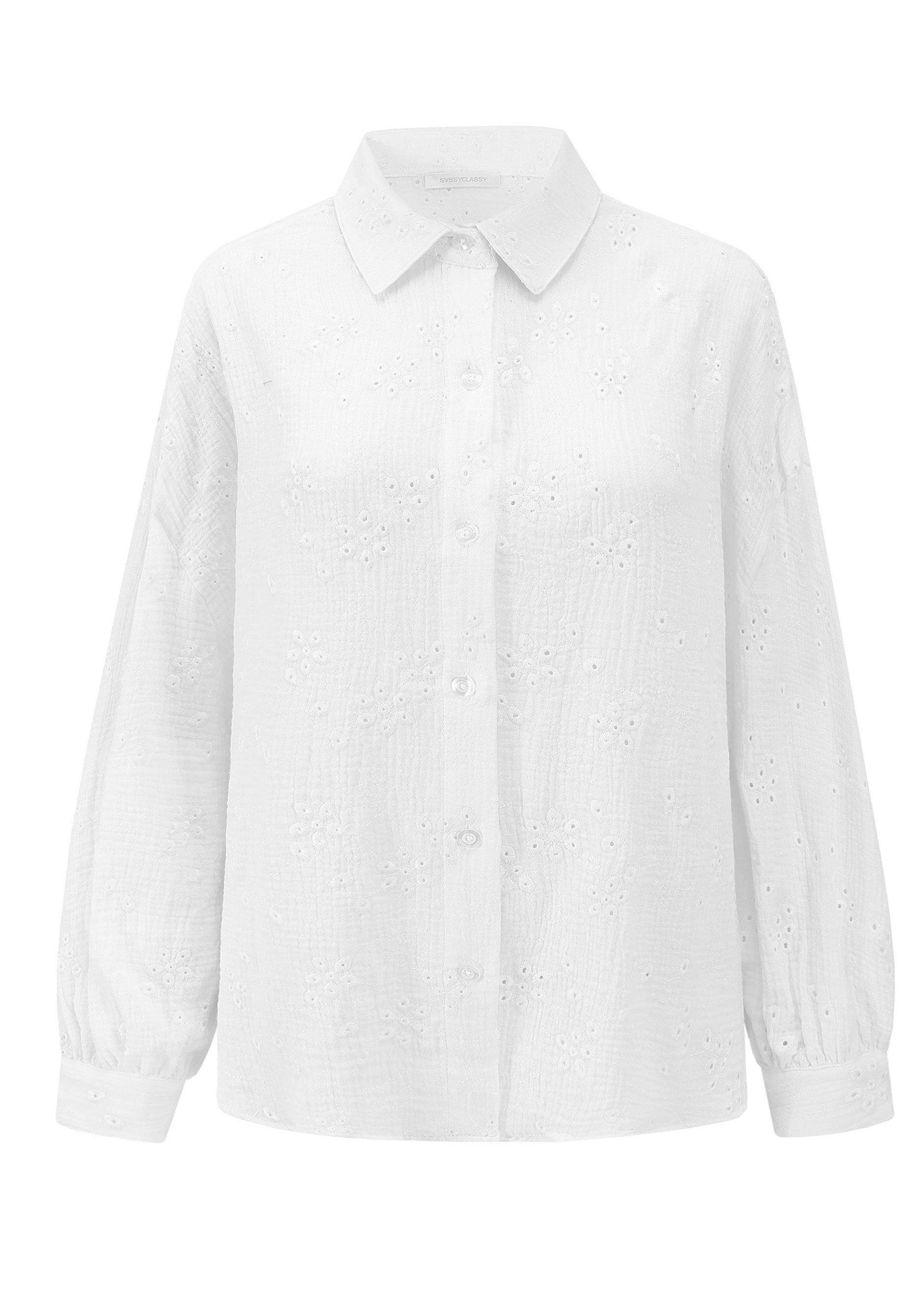 SASSYCLASSY Langarmbluse Musselin Bluse mit Lochstickerei günstig online kaufen