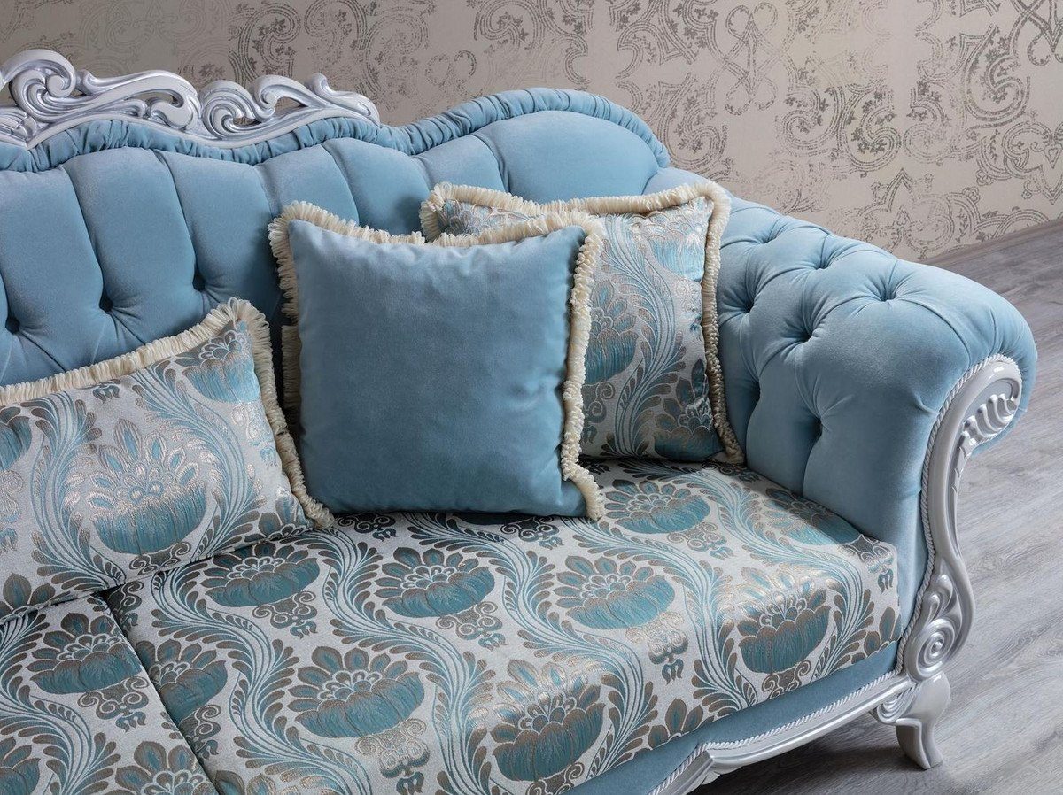Edel Barock x 237 Sofa / Casa Prunkvoll Kissen mit Hellblau 105 & x Sofa H. Luxus 90 - Grau - dekorativen Barock Möbel Padrino Wohnzimmer cm