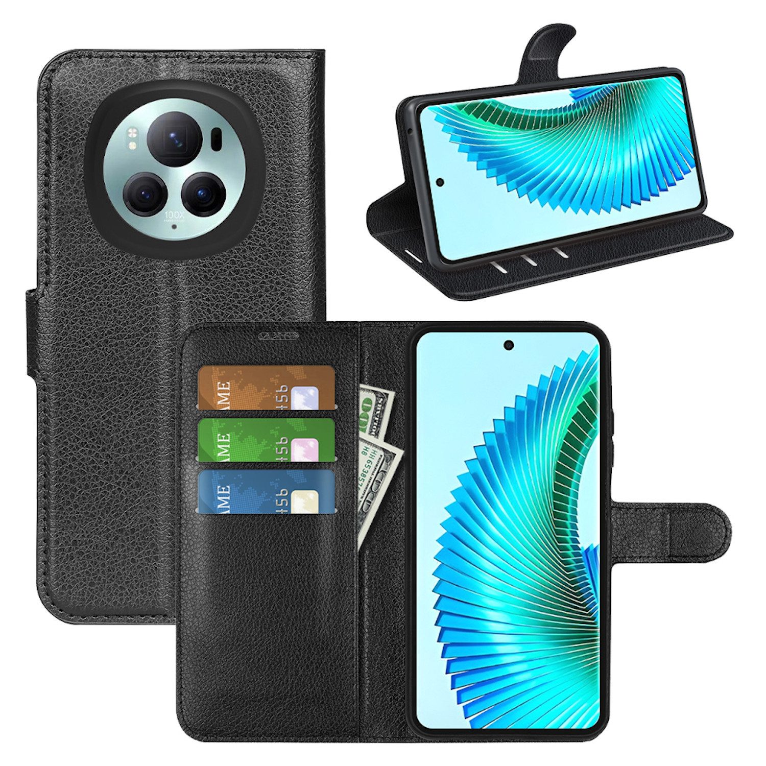 Wigento Smartphone-Hülle Für Honor Magic 6 Kunst-Leder Book Wallet Schutz Hülle Tasche Case