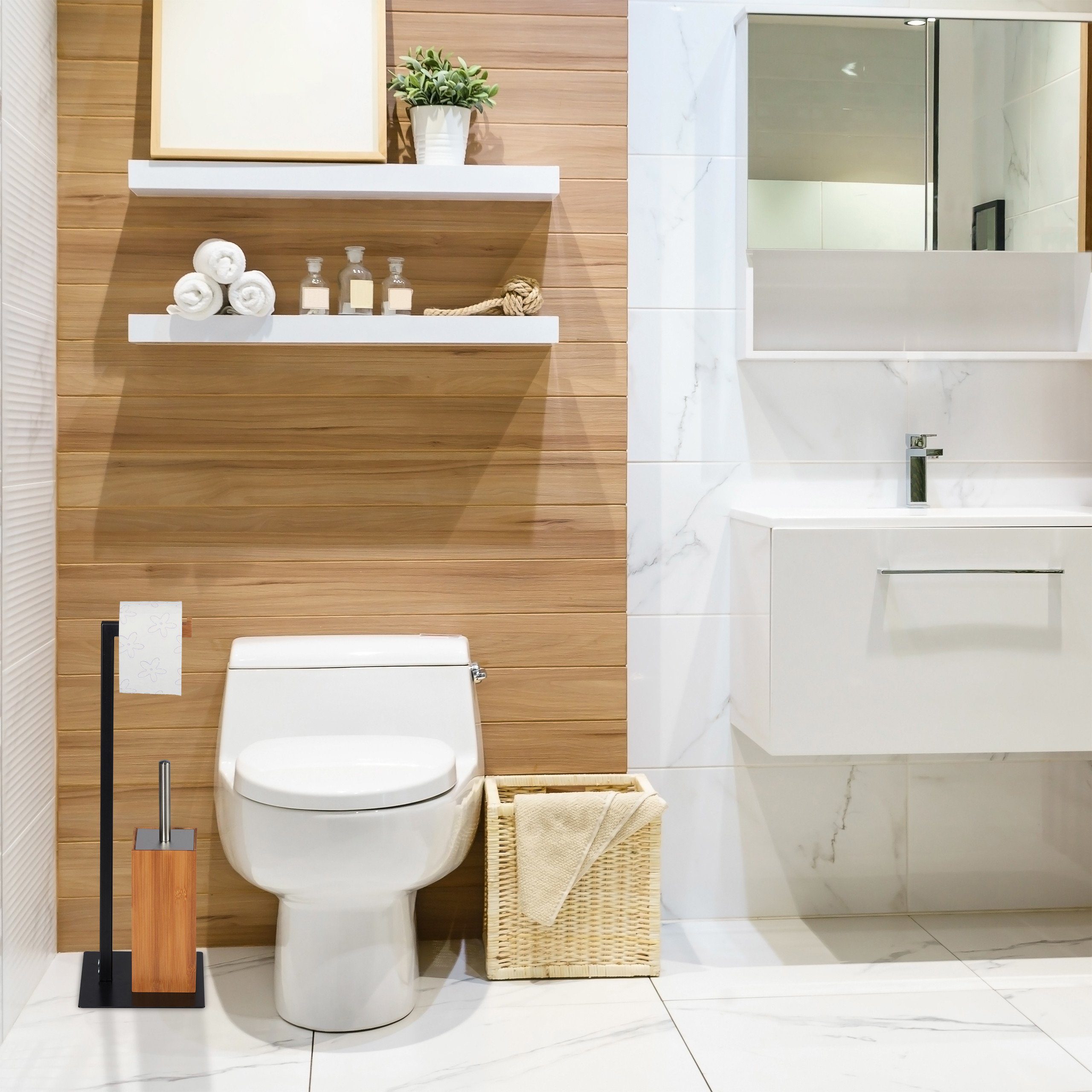 Bambus & Metall Garnitur Badezimmer-Set WC relaxdays