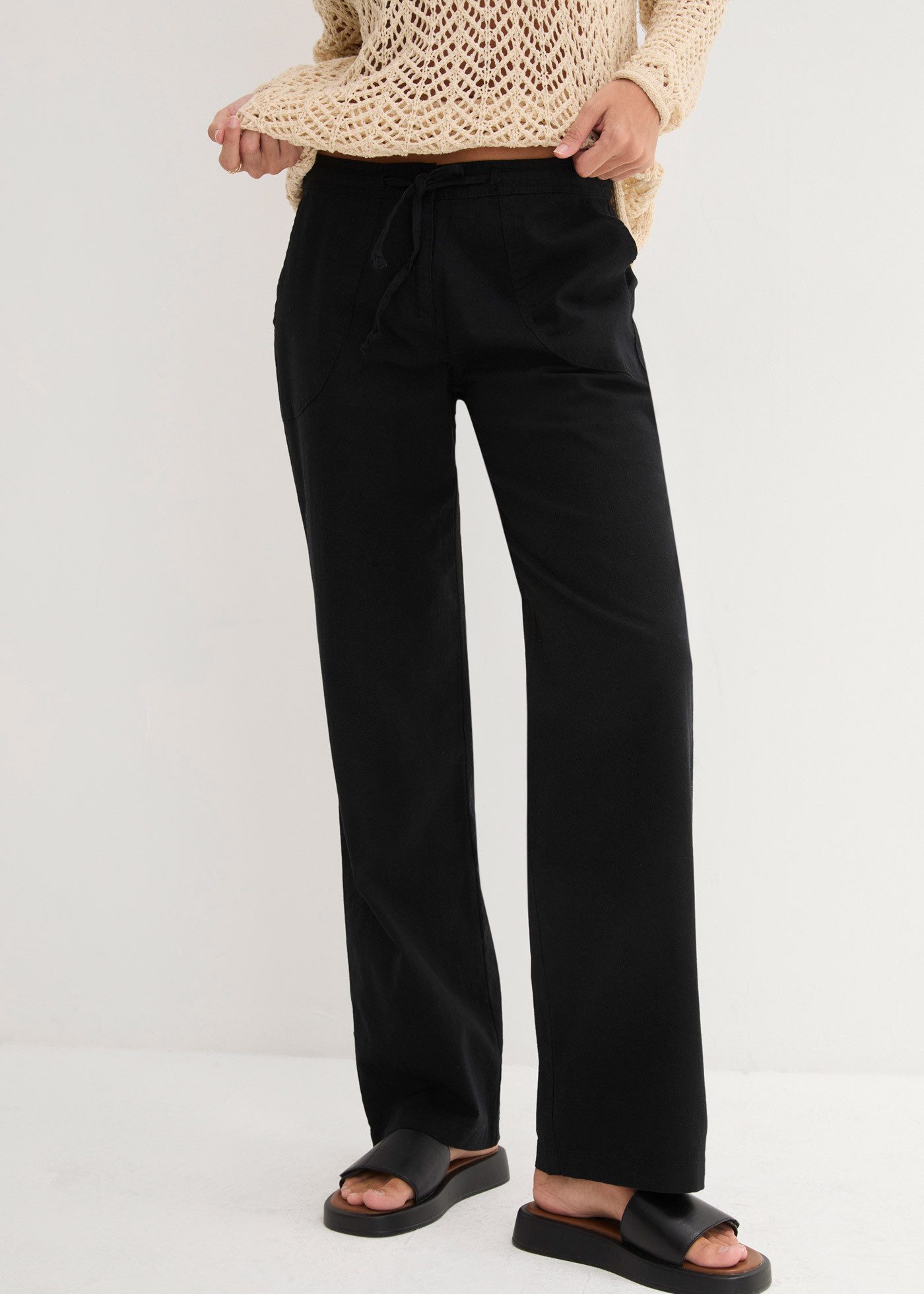 bonprix Leinenhose Loose Fit, mit Kordelzugbund, mit Eingrifftaschen, mit Gesäßtaschen
