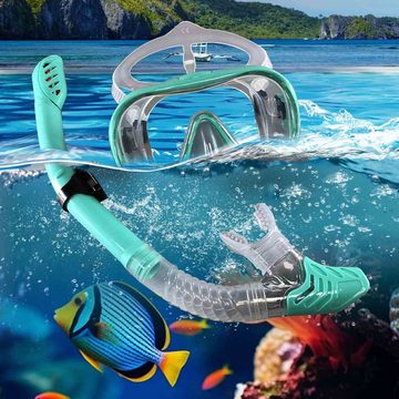 WISHDOR Schnorchel Schnorchelset Schnorchelmaske Schnorcheln Set Taucherbrille Erwachsene (1 St., Anti-Leck Anti-Fog Tauchmaske Dry Schnorchel aus Gehärtetem Glas), Trocken Schnorchel Schwimmen und Tauchen