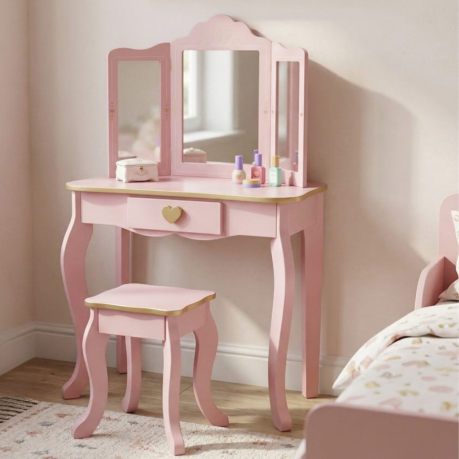 SCENA LIVING Schminktisch Kinderschminktisch REIA, mit Spiegel und Hocker im Set, rosa – Bild 2 von 5