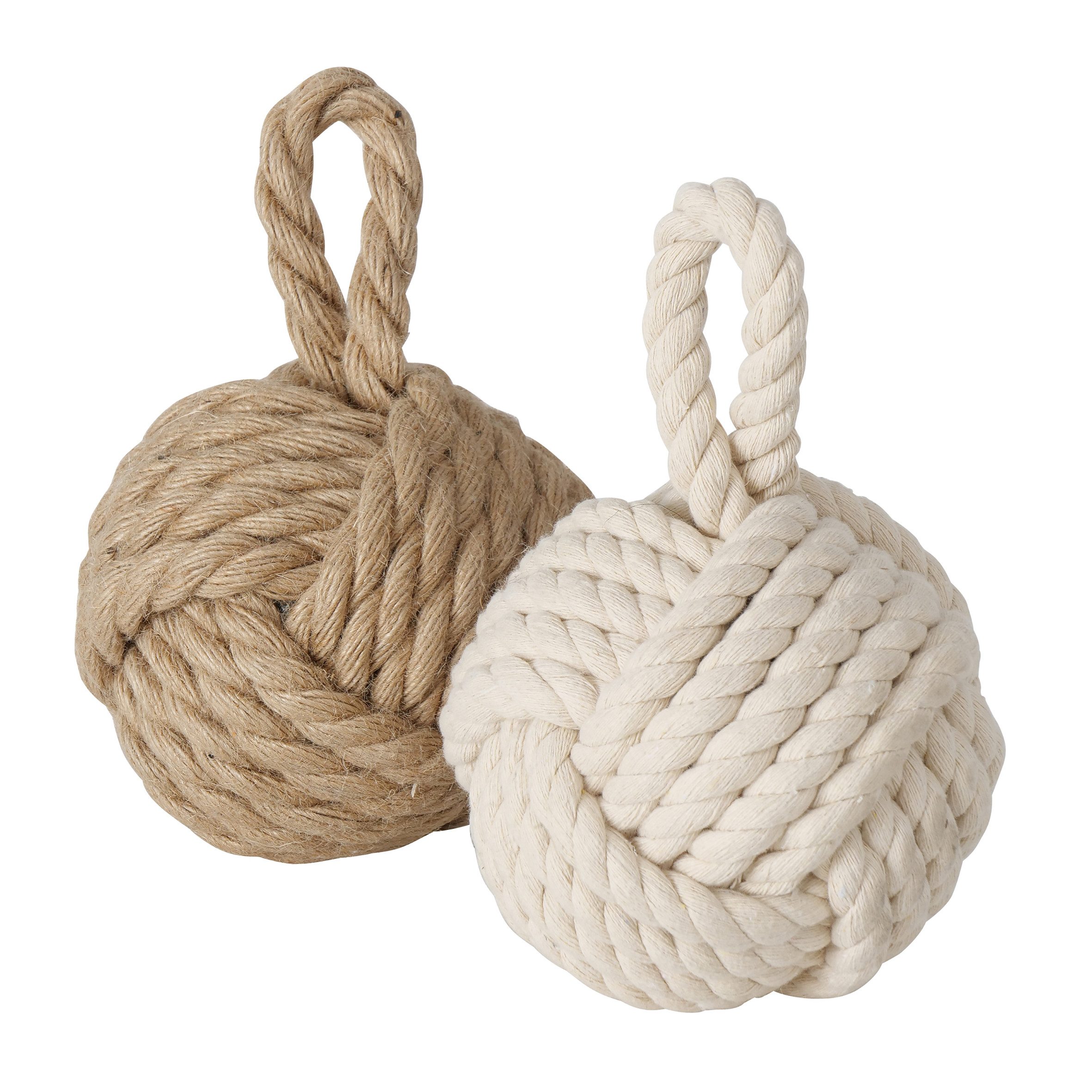 Spetebo Bodentürstopper Türstopper Jute Knoten 2er Set in creme und beige - 14 cm (Set, 2 St., Juteknoten Türstopper), Türpuffer Kugel aus Strick im maritimen Design
