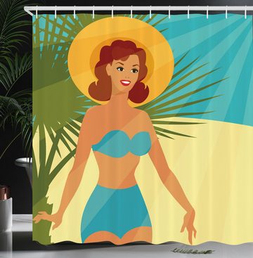 Abakuhaus Duschvorhang Moderner Digitaldruck mit 12 Haken auf Stoff Wasser Resistent Breite 175 cm, Höhe 180 cm, Pin up Girl Stil der 1950er Jahre Bikini