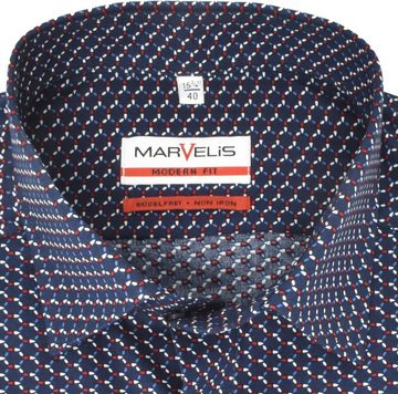 MARVELIS Businesshemd Businesshemd - Modern Fit - ELA - Muster - Rot/Blau/Weiß Allover-Print