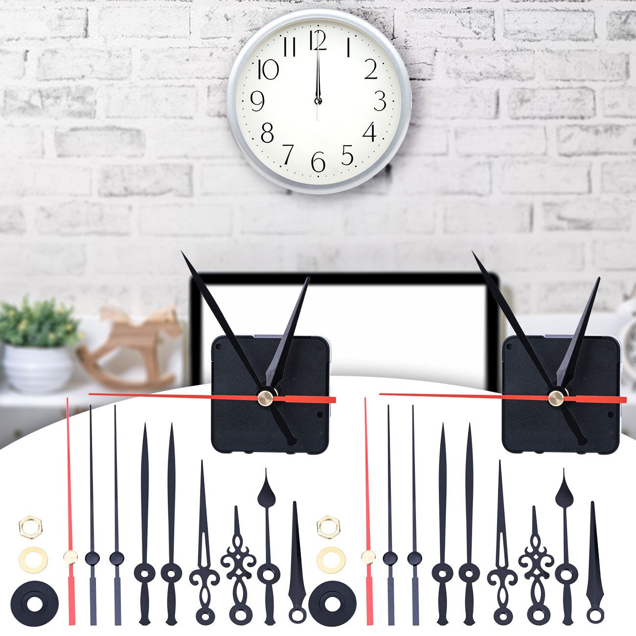 Casativo Uhr Geräuschloses Uhrwerk-Set mit 3 Zeigersätzen, Quarzwerk ohne Ticken (Quarz-Uhrwerk zum Basteln mit 3 Zeiger-Sets)